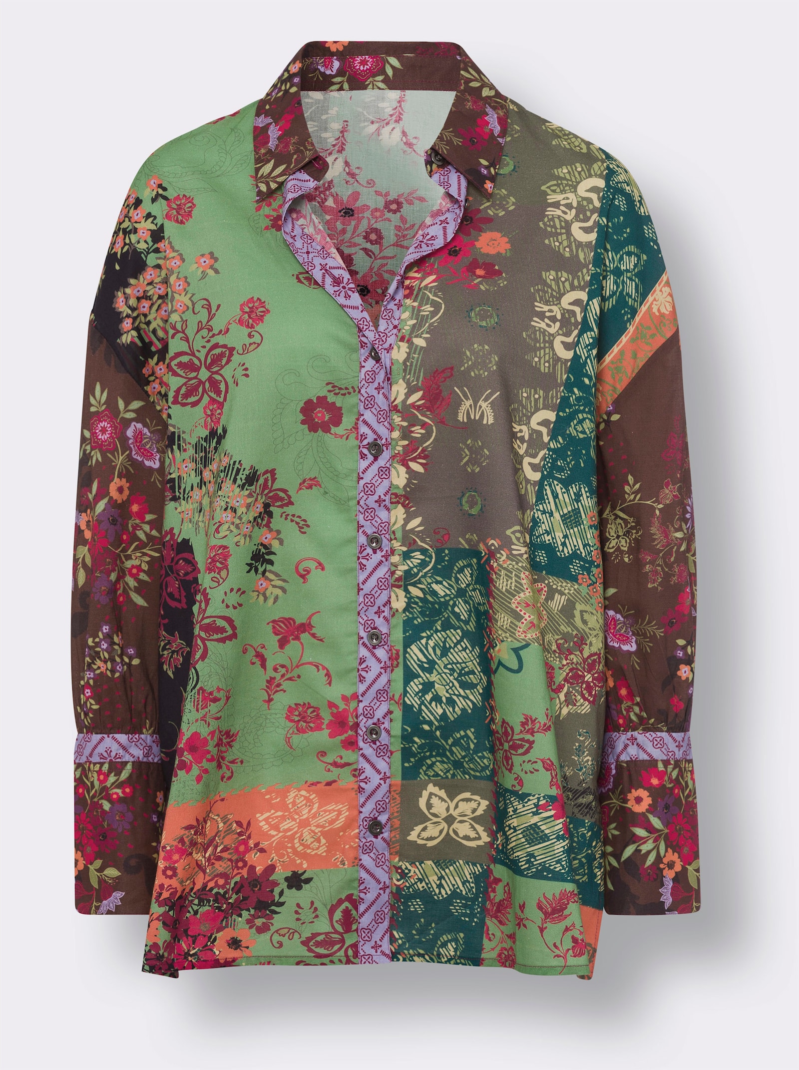 heine Druckbluse mit Knopfleiste - erdbeere-schilf-bedruckt