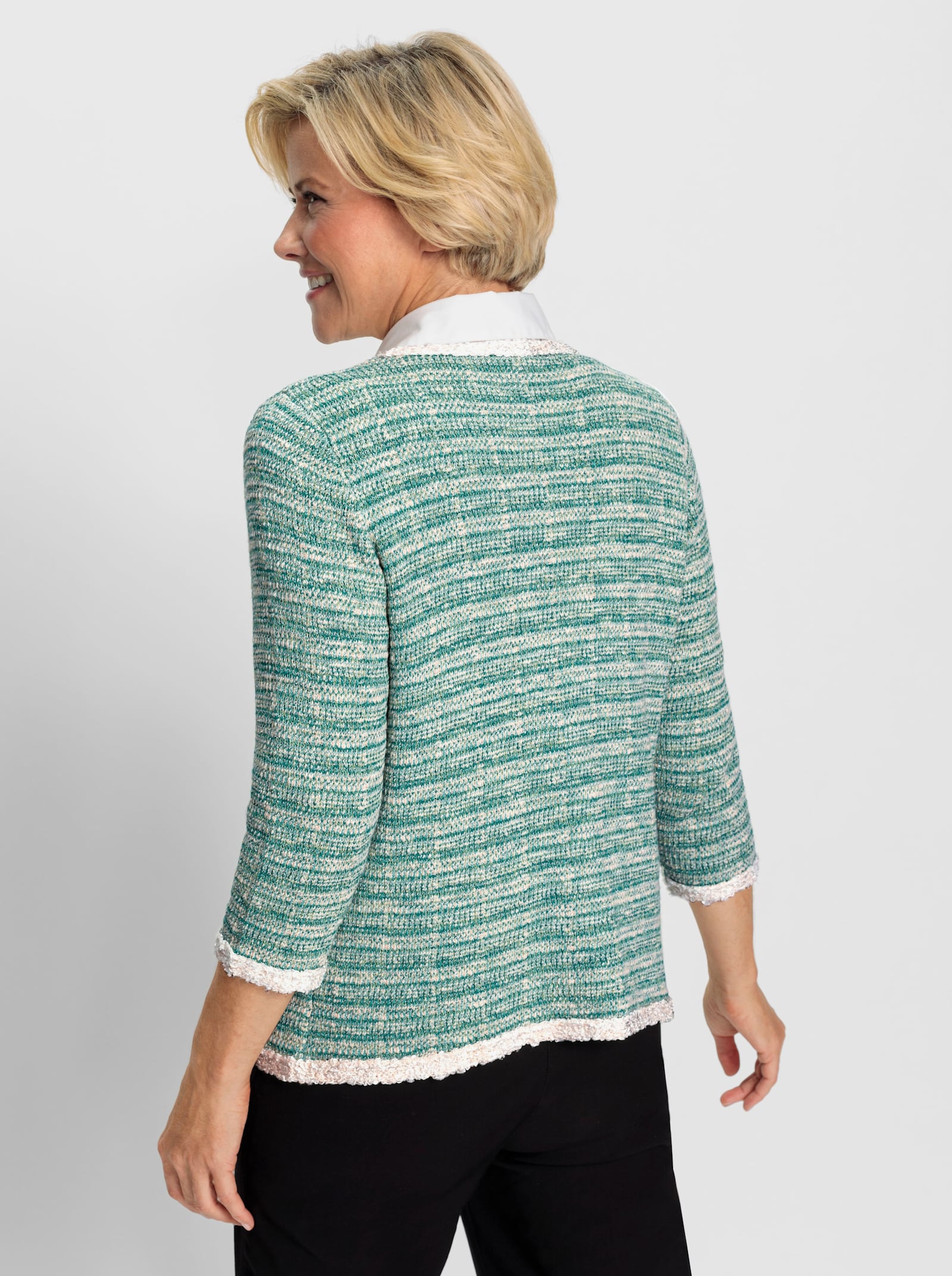 Strickjacke in Jacquard-Qualität - mint-ecru-gemustert