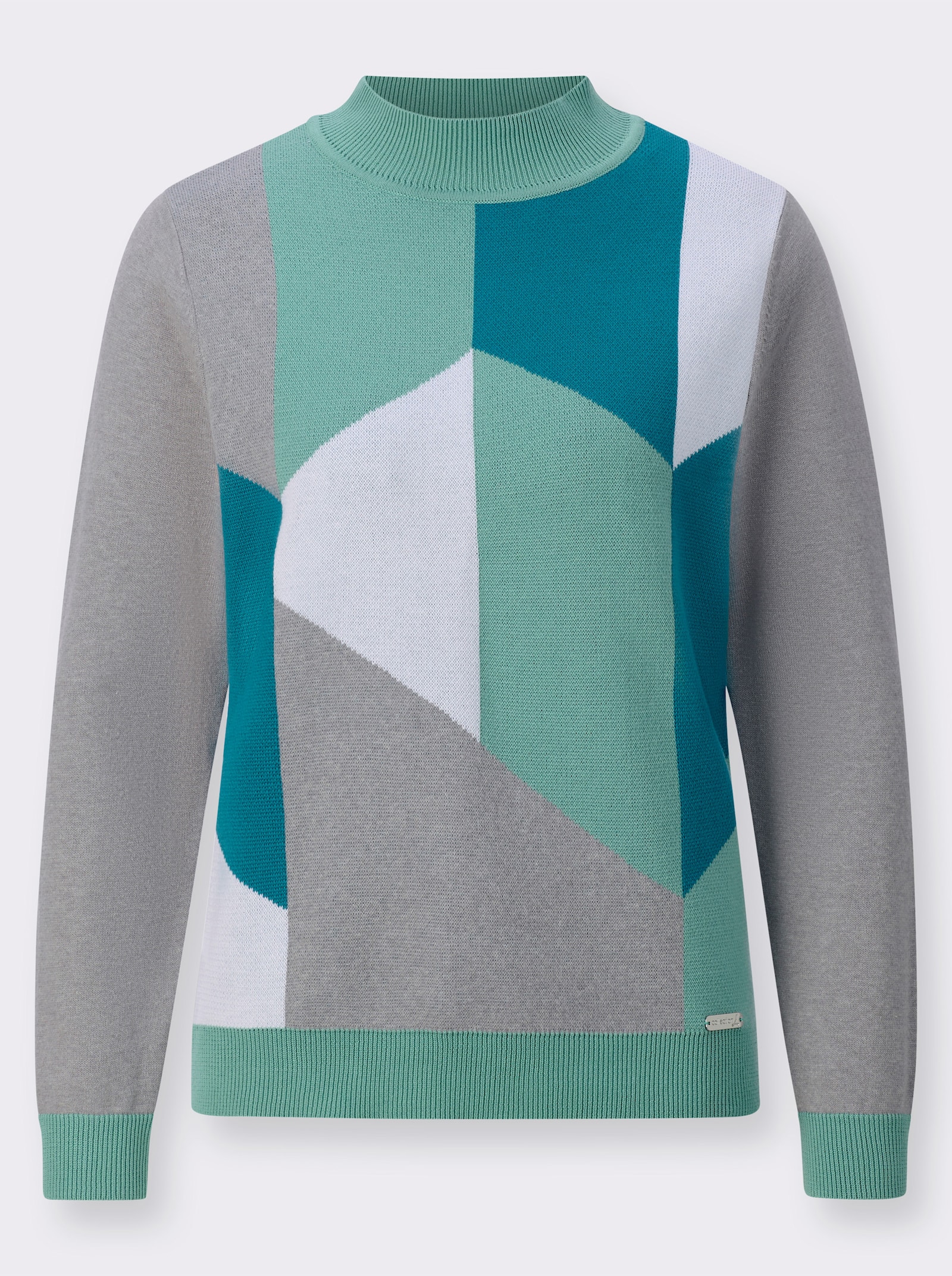 Pullover mit Intarsienstrick - salbei-aquapetrol-gemustert