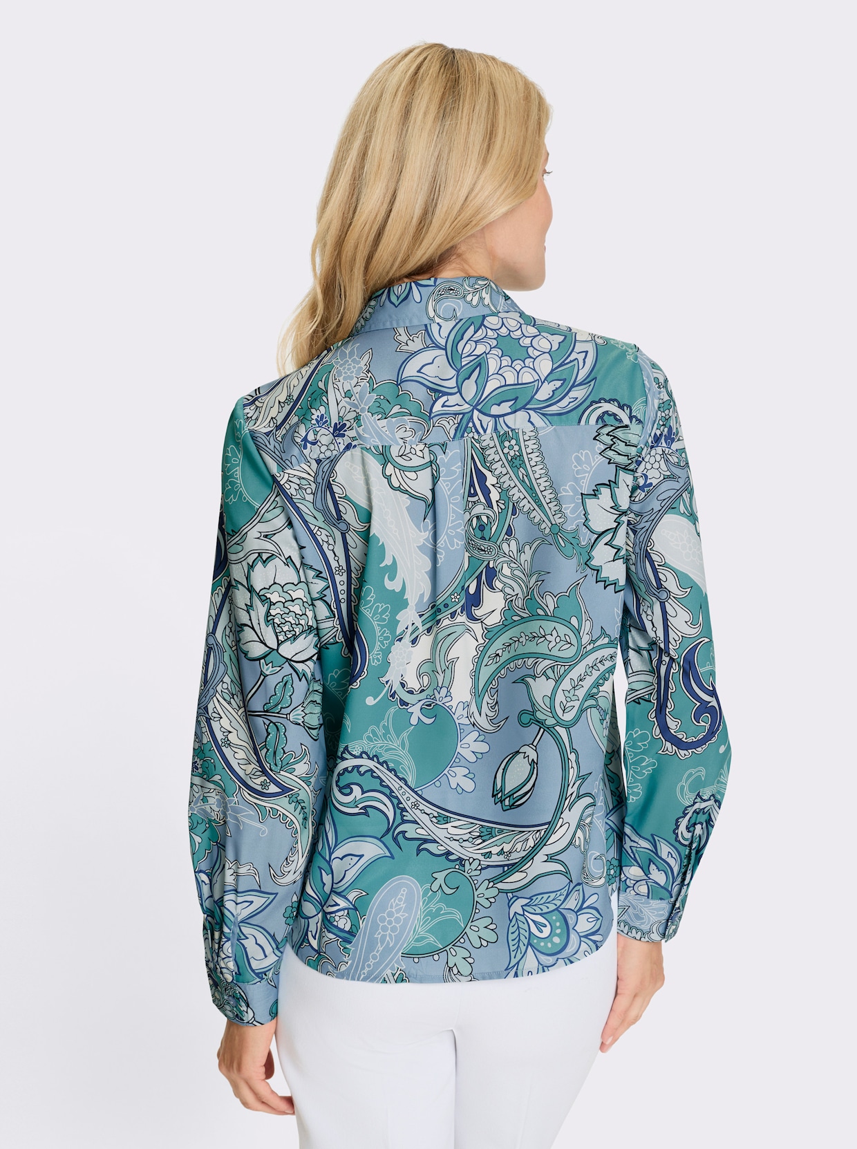 Hemdbluse - himmelblau-eisblau-bedruckt