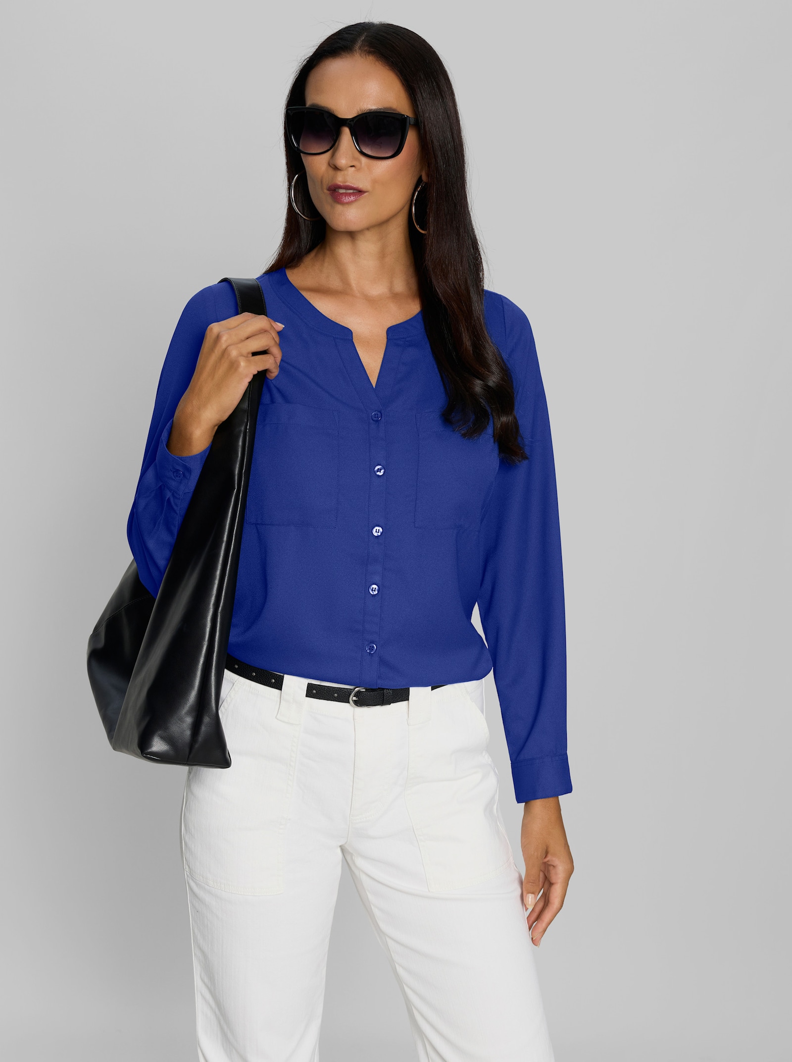 heine Crêpebluse mit Brusttaschen - royalblau