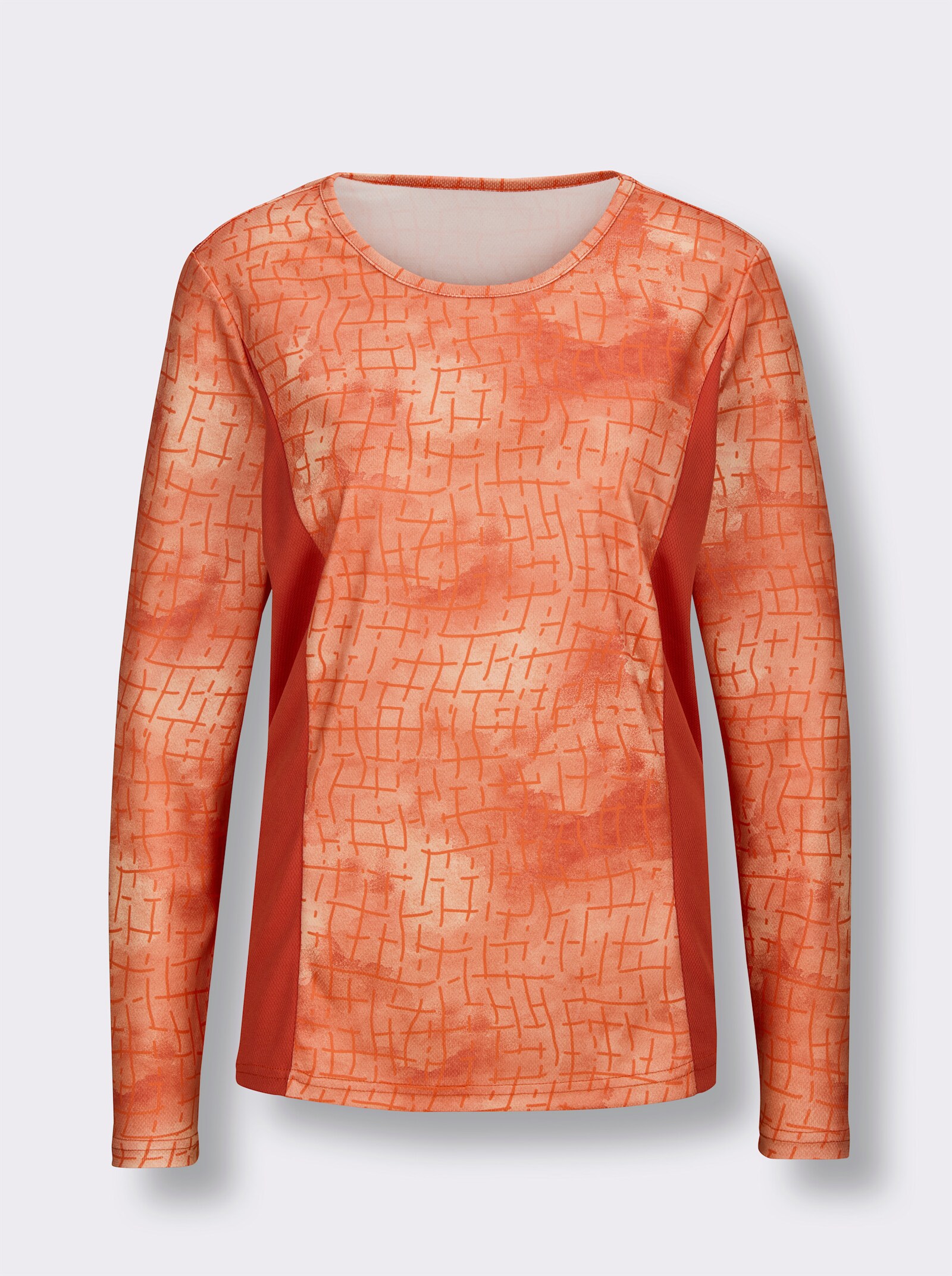 Funktionsshirt mit einfarbigen Seitenpartien - orange-gemustert