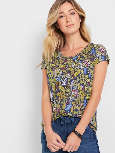 Print-Shirt mit kurzen Ärmeln - rauchblau-limone-bedruckt
