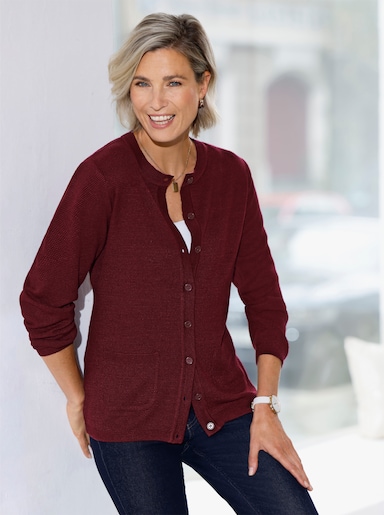 Strickjacke mit Struktur-Muster - dunkelrot