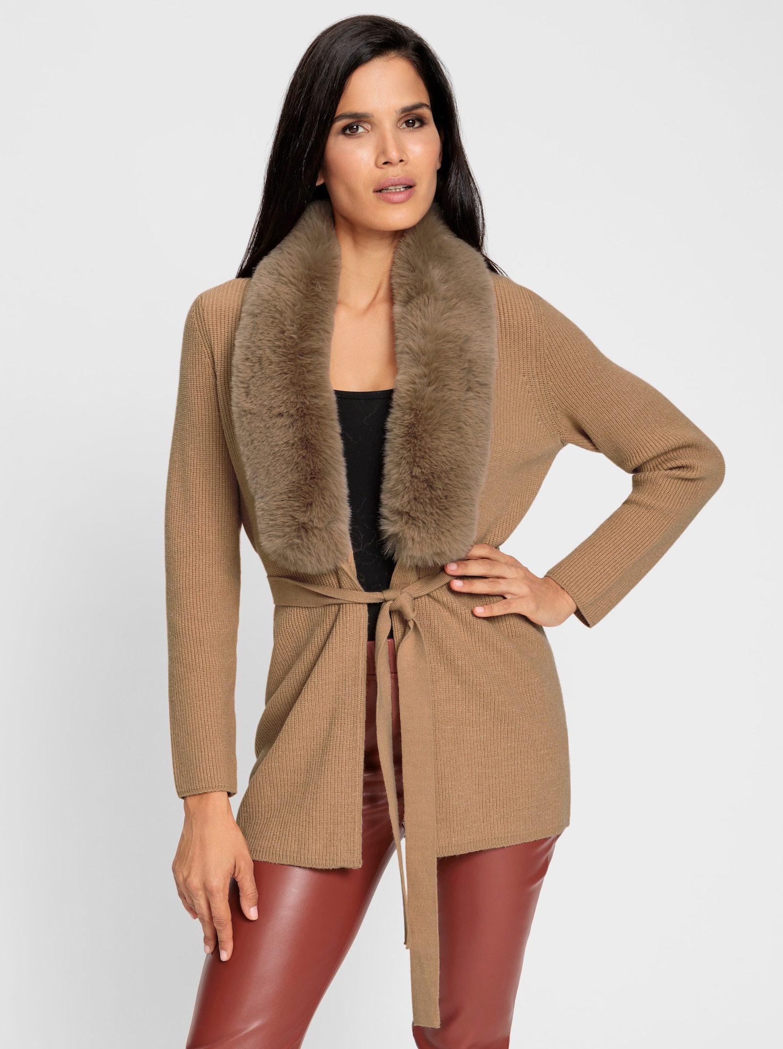 heine Cardigan avec col imitation fourrure - couleur chamois