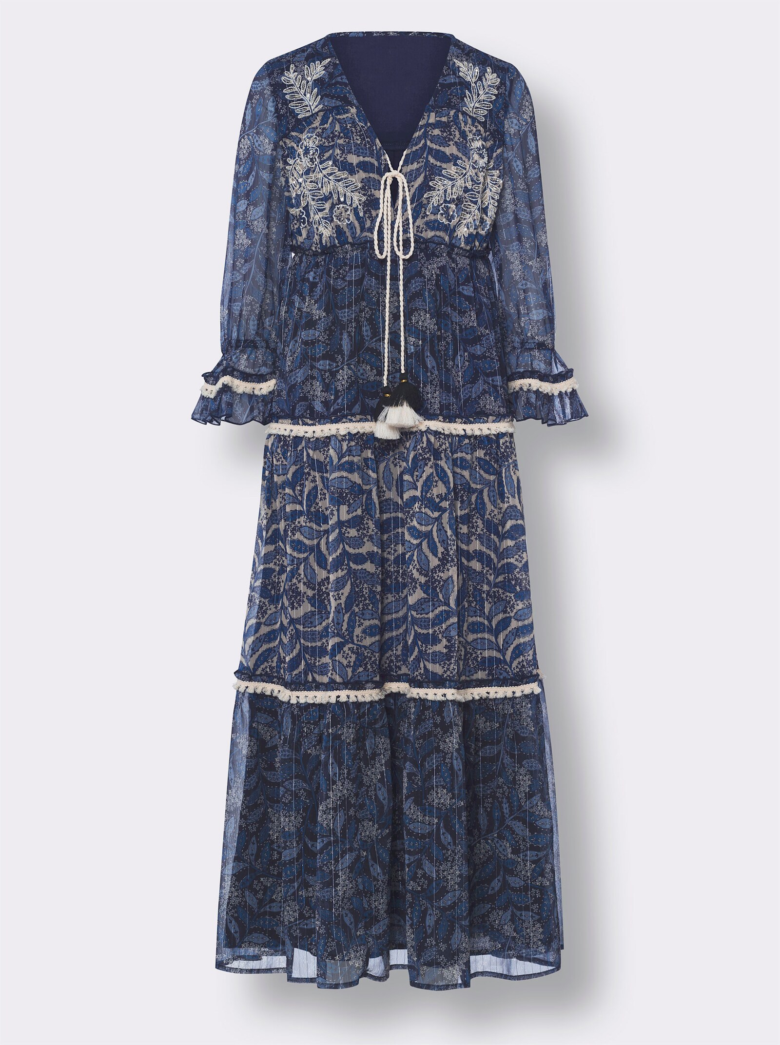 heine Druckkleid mit Pailetten-Verzierung - dunkelblau-sand-bedruckt