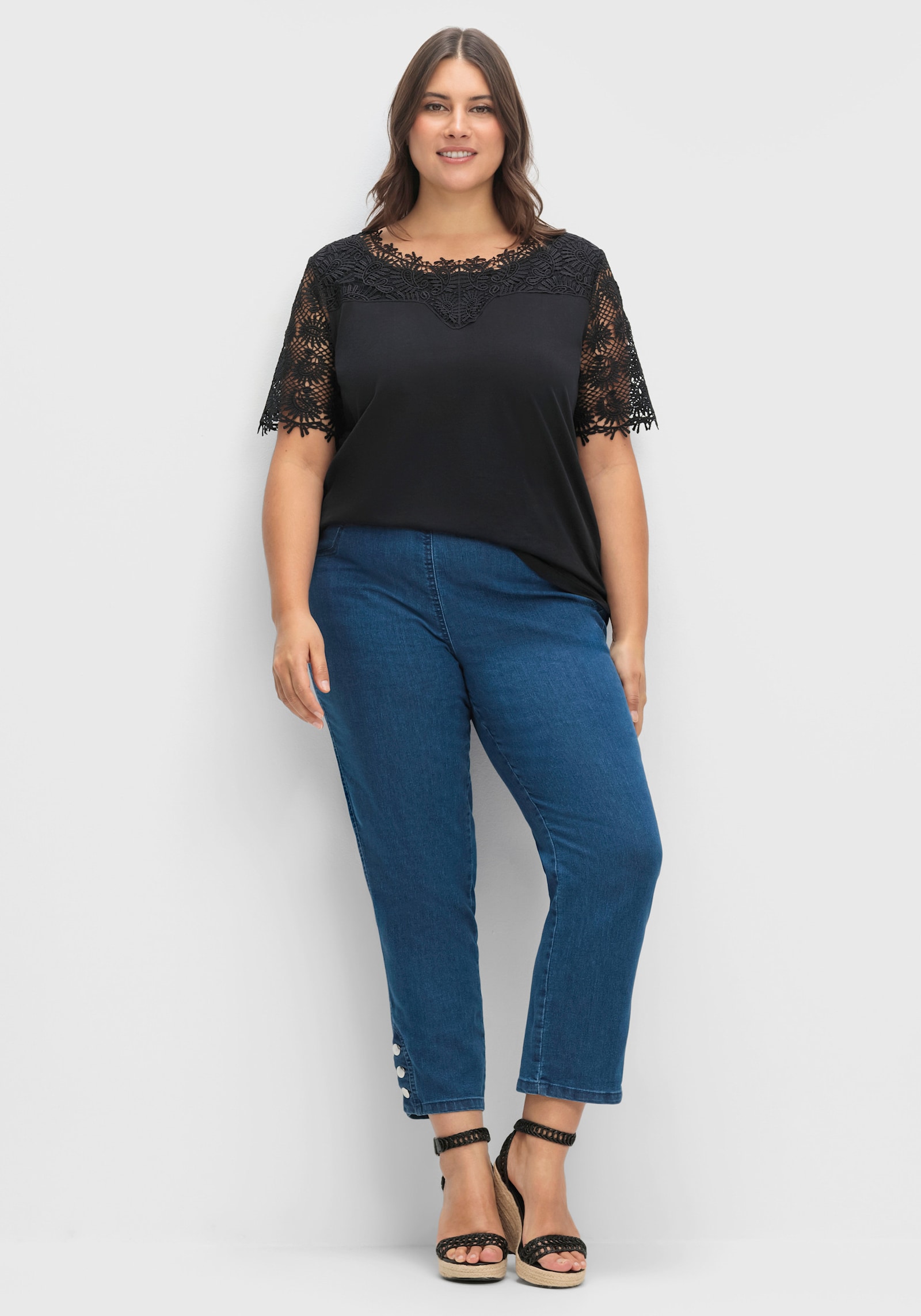 Spitzenshirt mit transparenter Spitze - schwarz