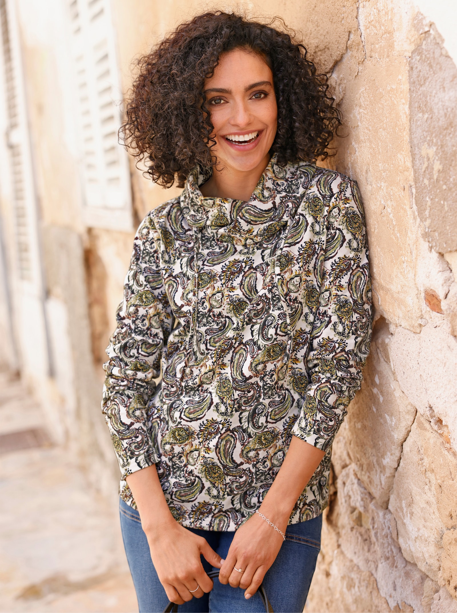 Sweatshirt mit Paisley-Druck - champagner-schilf-bedruckt