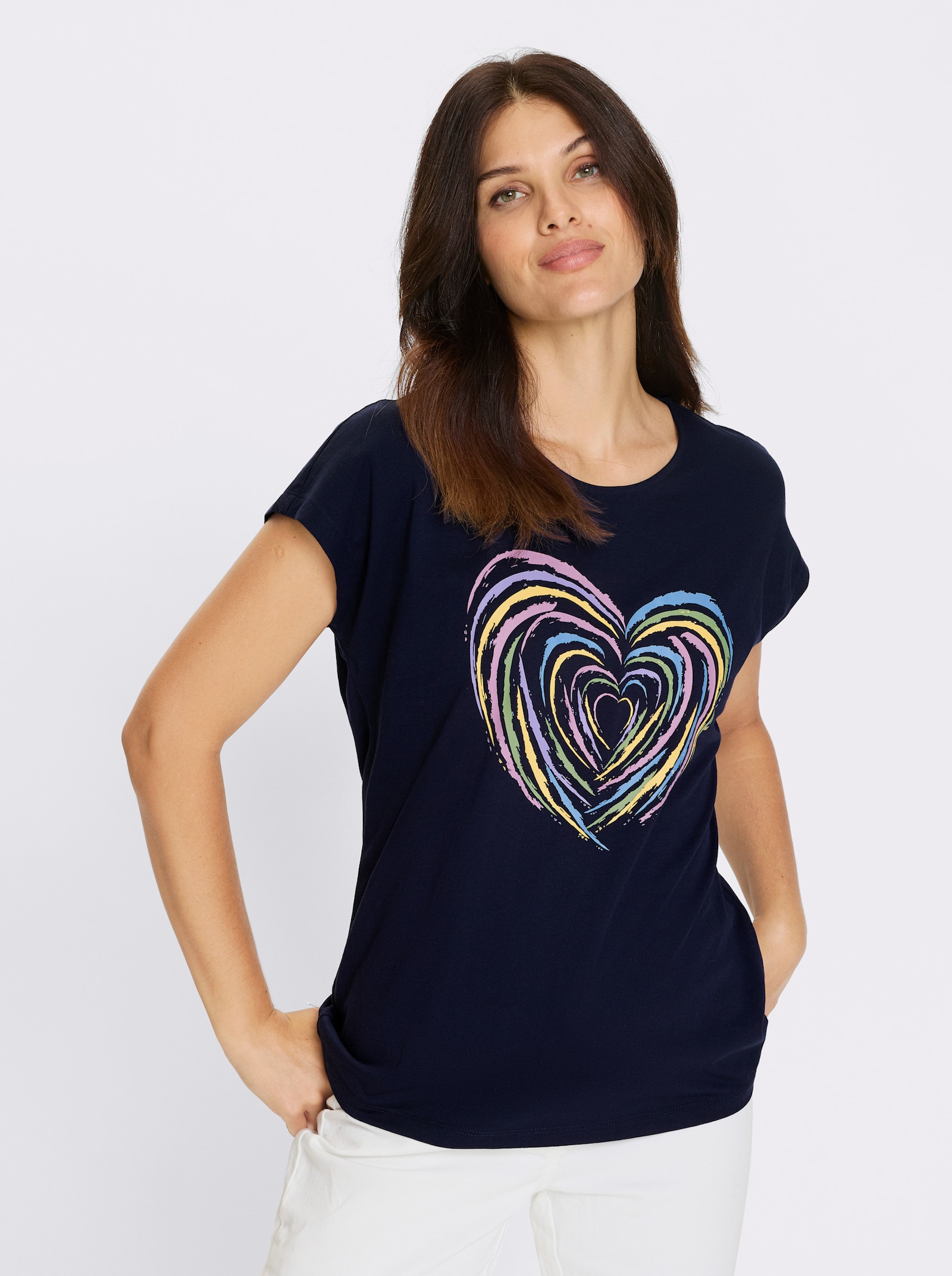 Kurzarmshirt mit Herz-Motiv - marine-orchidee