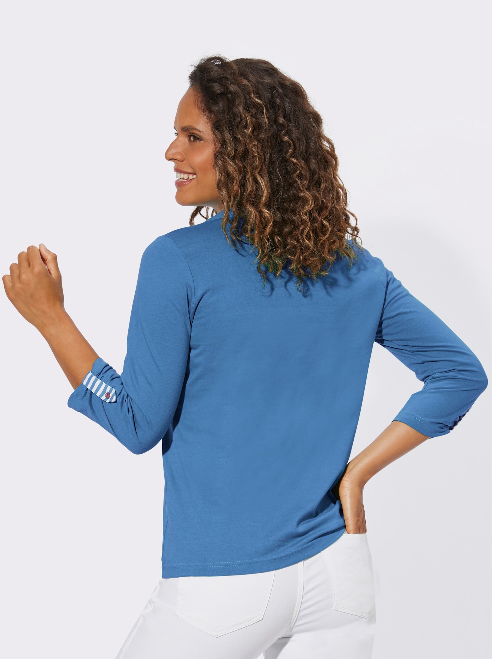 Tričko s 3/4 rukávem a vzhledem 2 v 1 - modrá