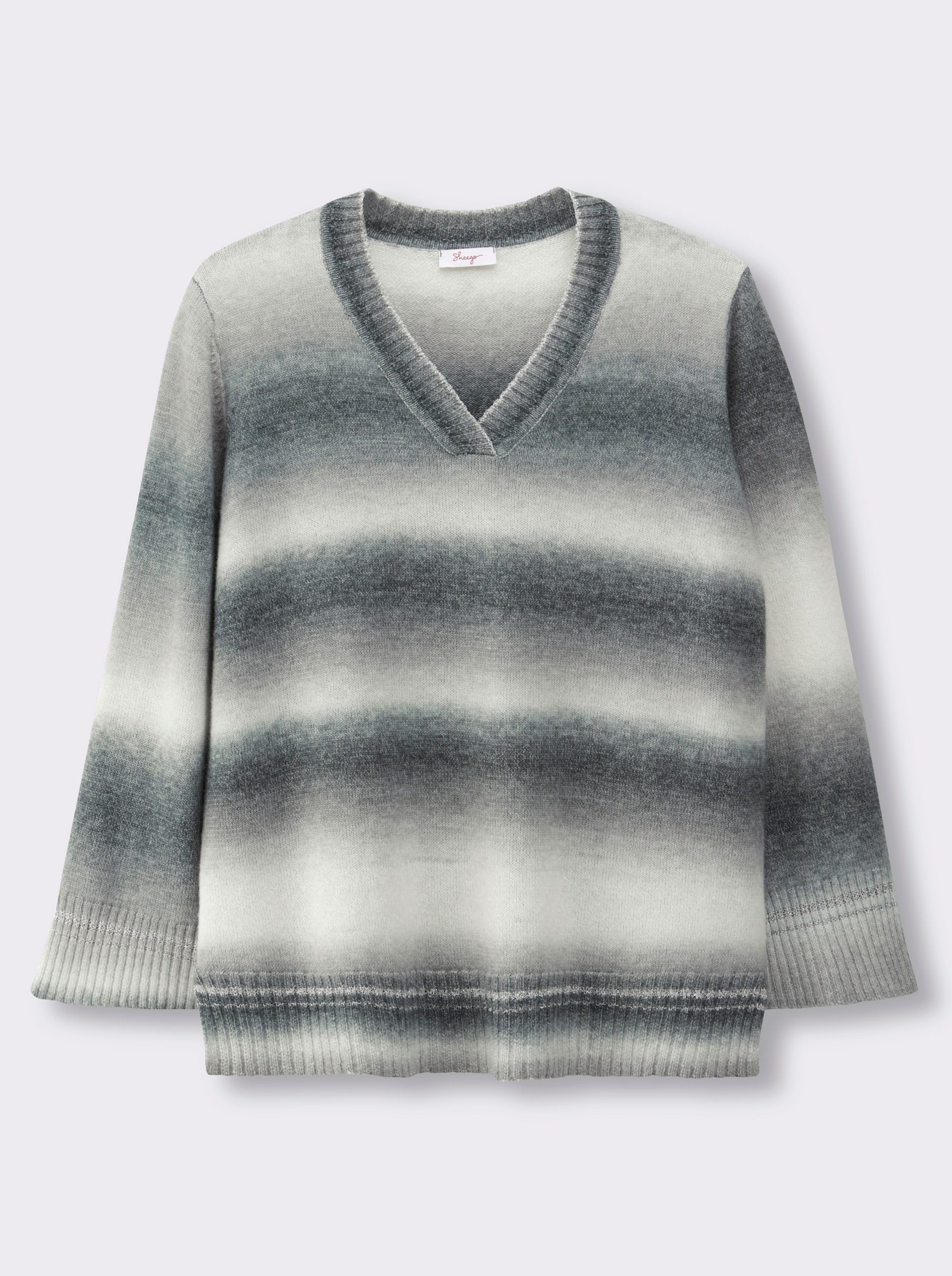 sheego Streifenpullover mit streckendem V-Ausschnitt - schwarz-grau