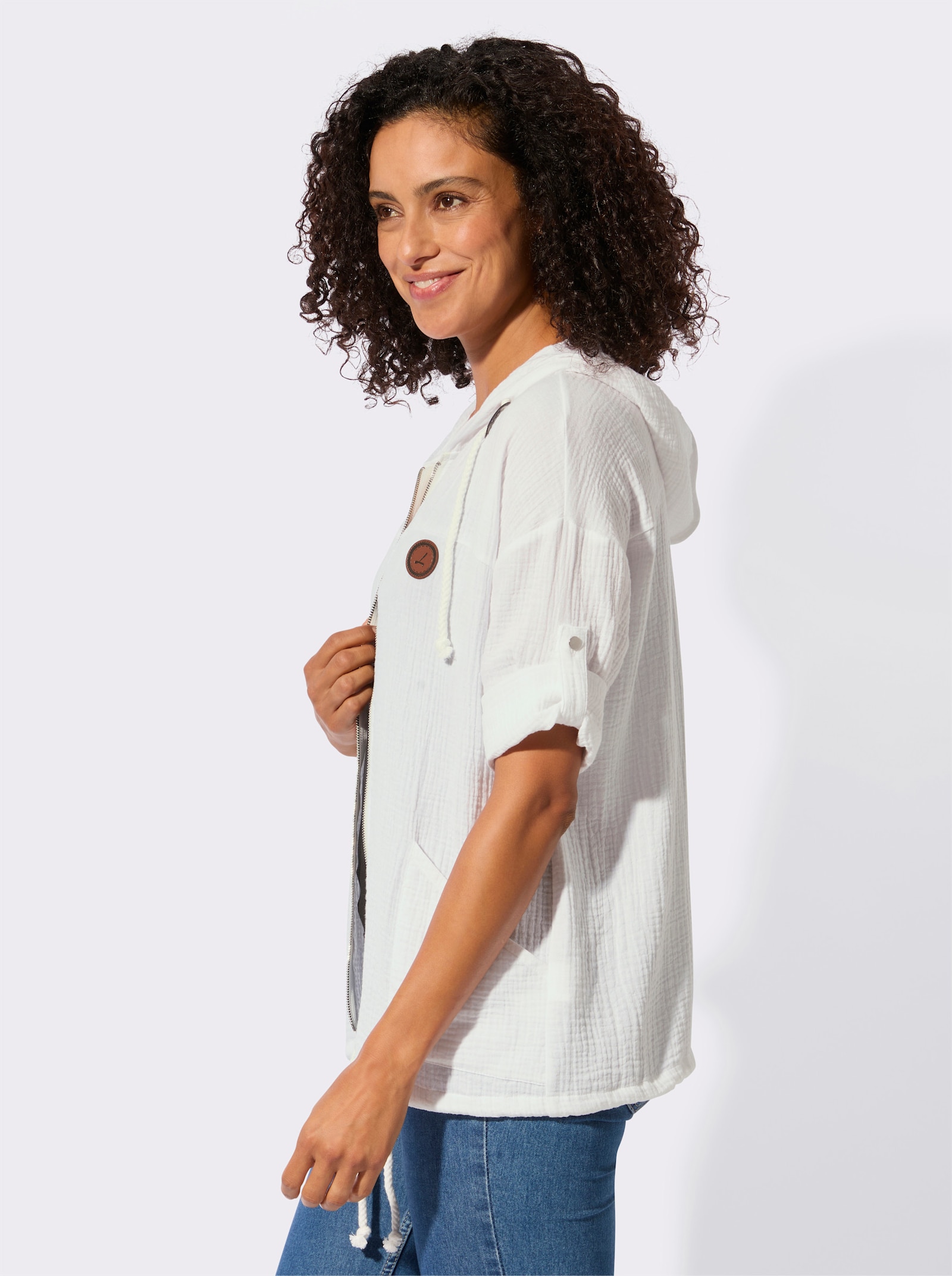 Blusenjacke mit Tunnelzug im Saum - weiß