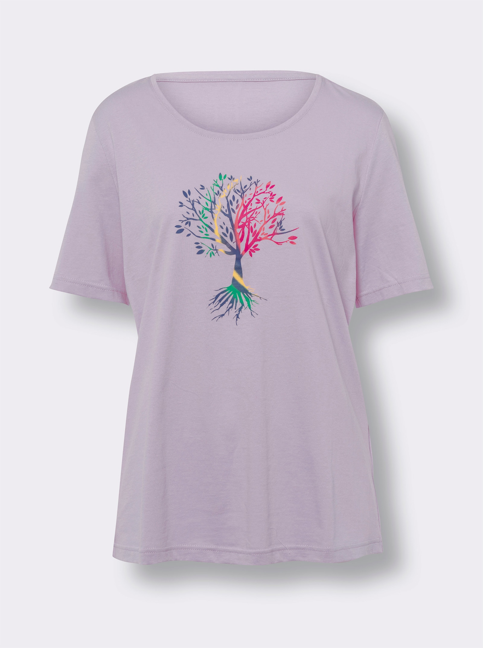Kurzarmshirt mit platziertem Druck - flieder-jeansblau
