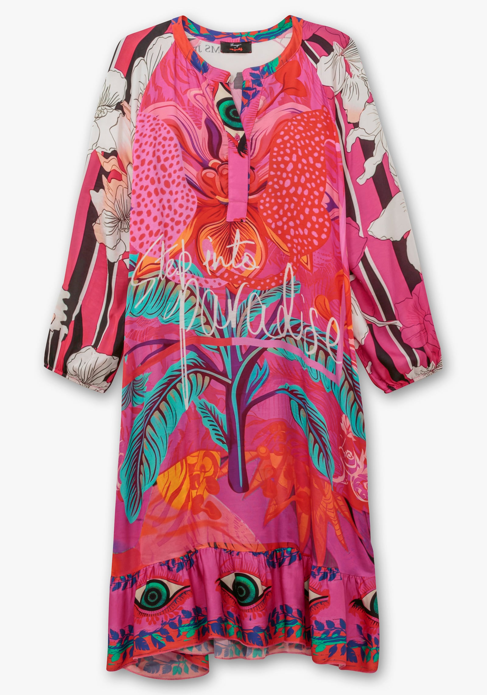 sheego loves miss goodlife Druckkleid im Mustermix, mit Volant am Saum - pink gemustert