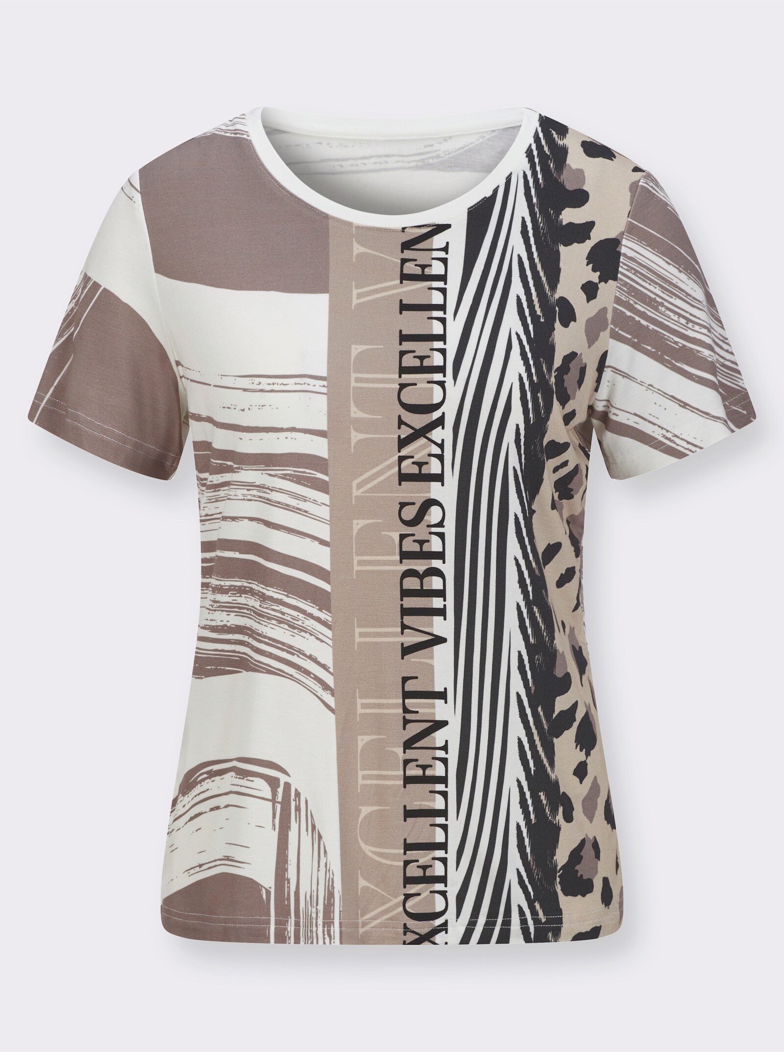 Print-Shirt mit Schriftzügen - ecru-taupe-bedruckt