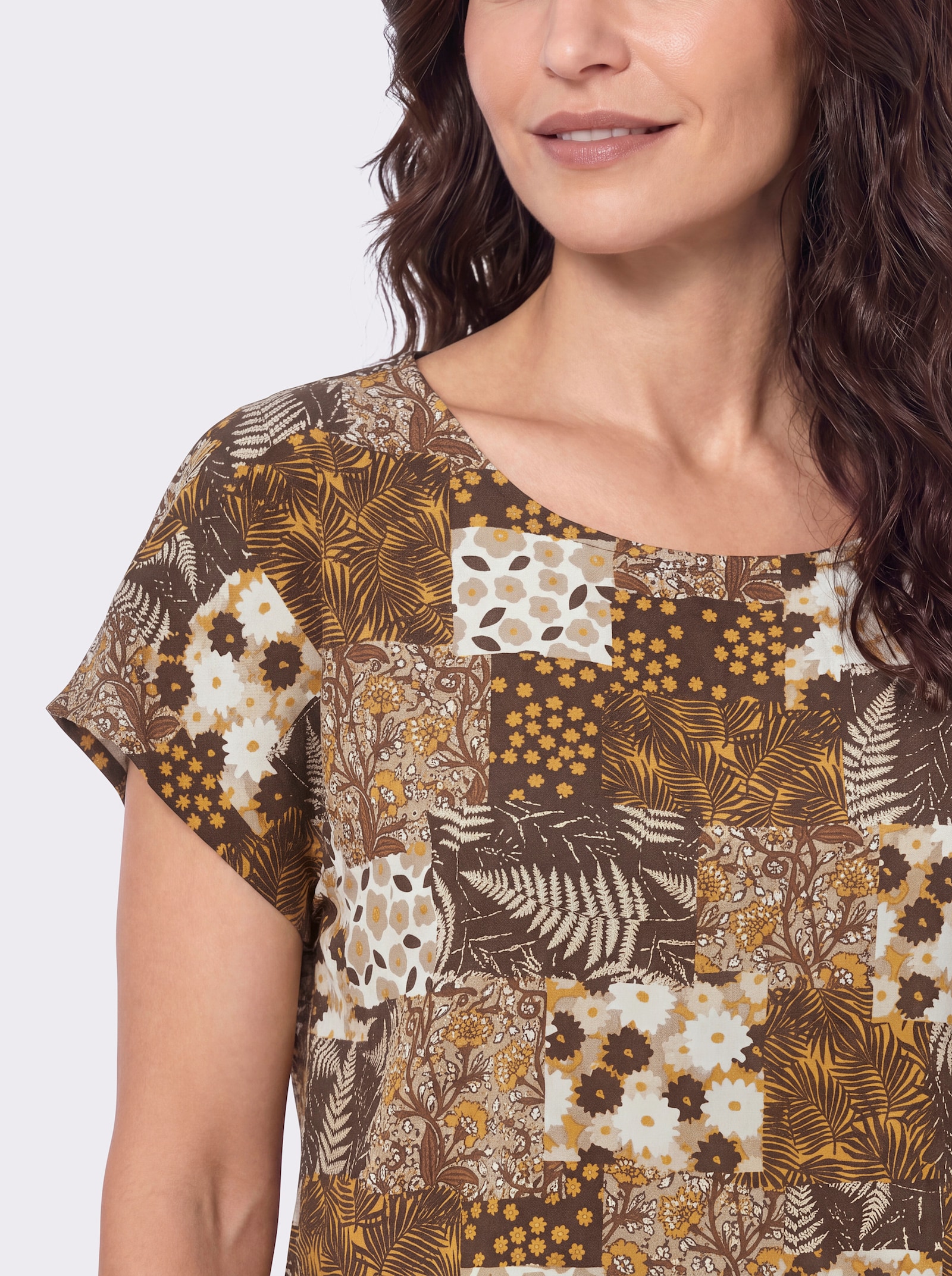 Schlupfbluse im Patchwork-Dessin - sand-schoko-bedruckt
