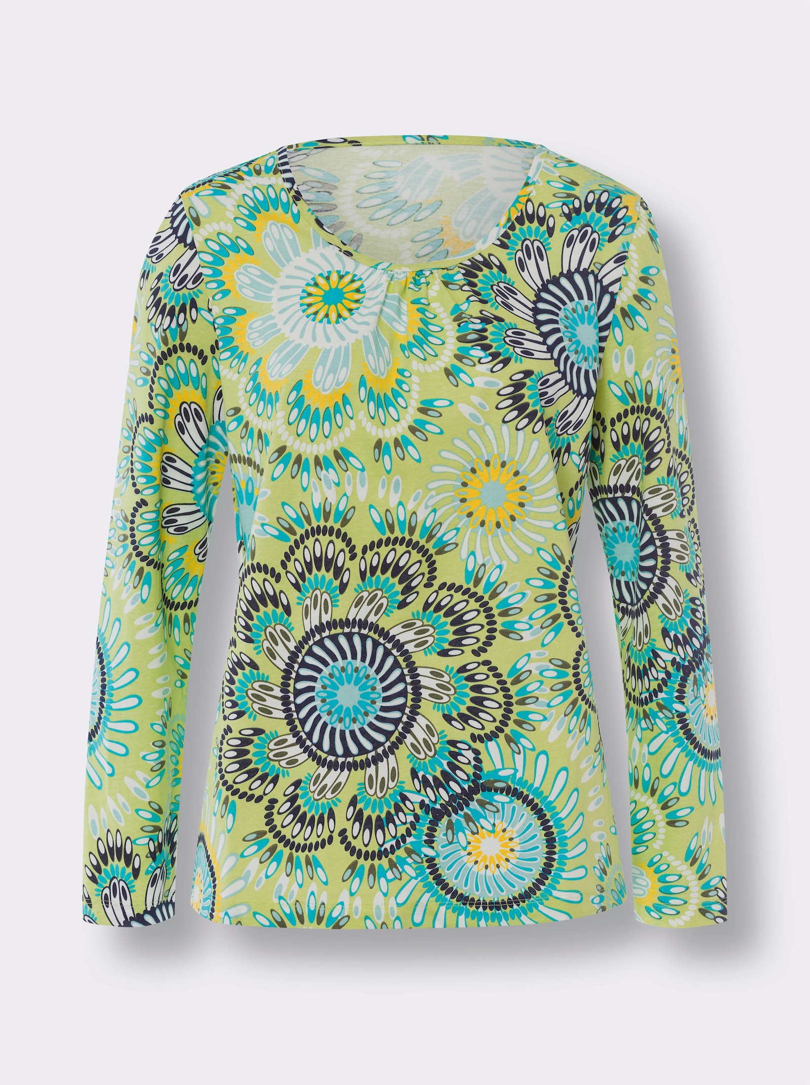 Rundhalsshirt aus reiner Baumwolle - pistazie-türkis-bedruckt