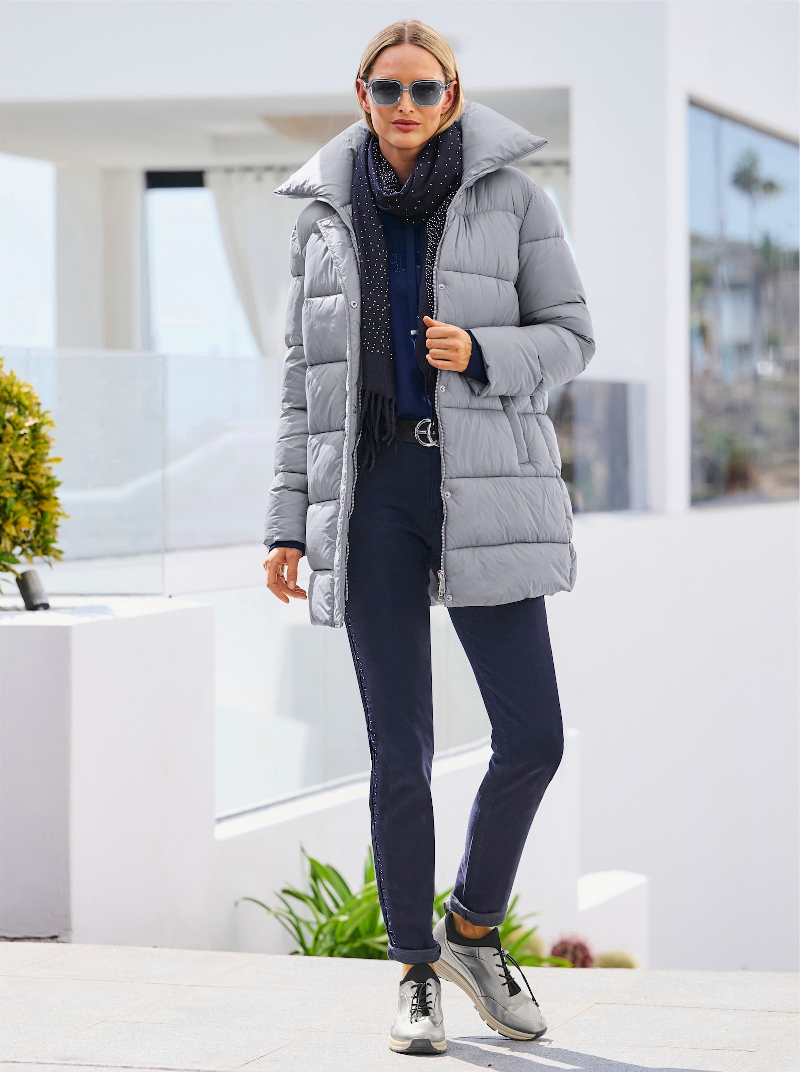 heine Steppmantel mit Druckknopf-Leiste, verdeckt - steingrau