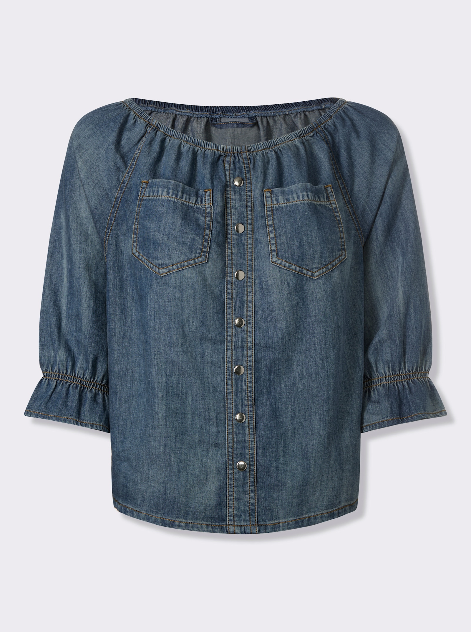 heine Jeansbluse mit Carmenausschnitt - blue-bleached