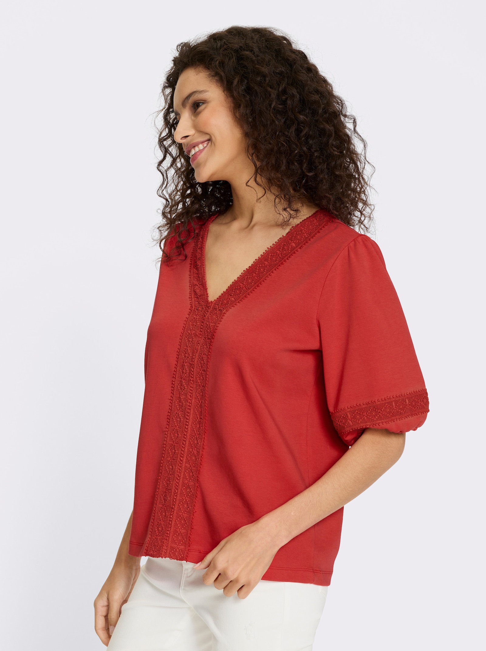 heine Shirt mit Spitze - erdbeere