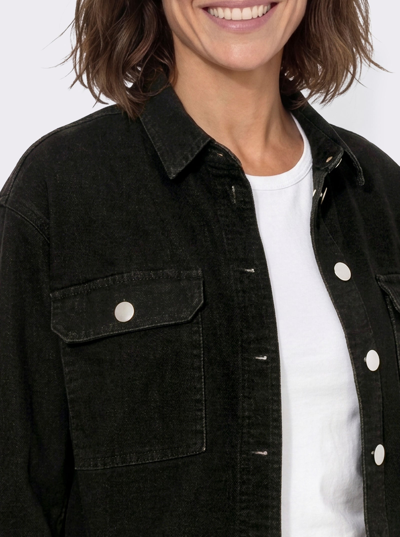 Jeansbluse im Oversized-Schnitt - black-denim