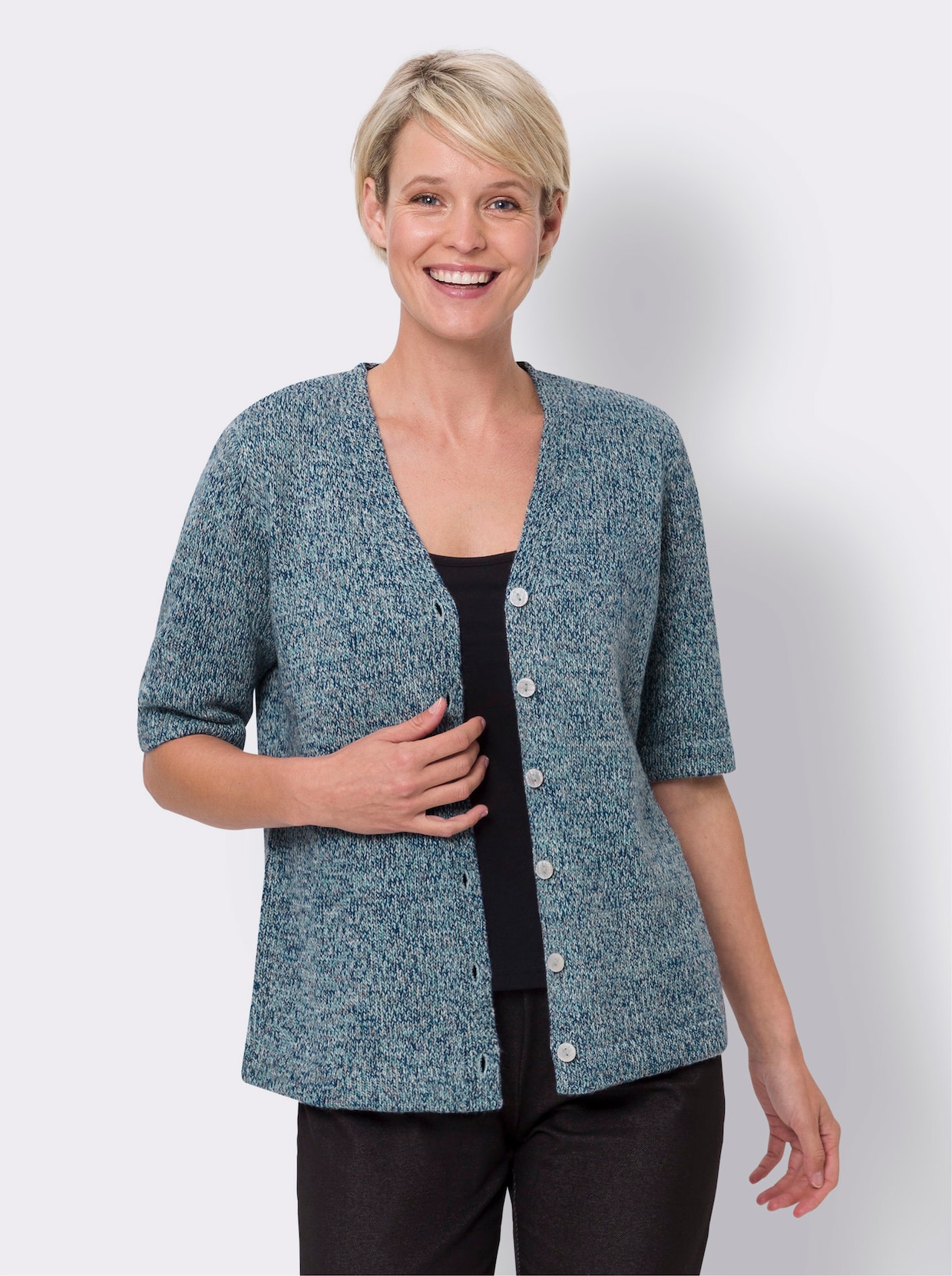 Strickjacke - royalblau-salbei-meliert