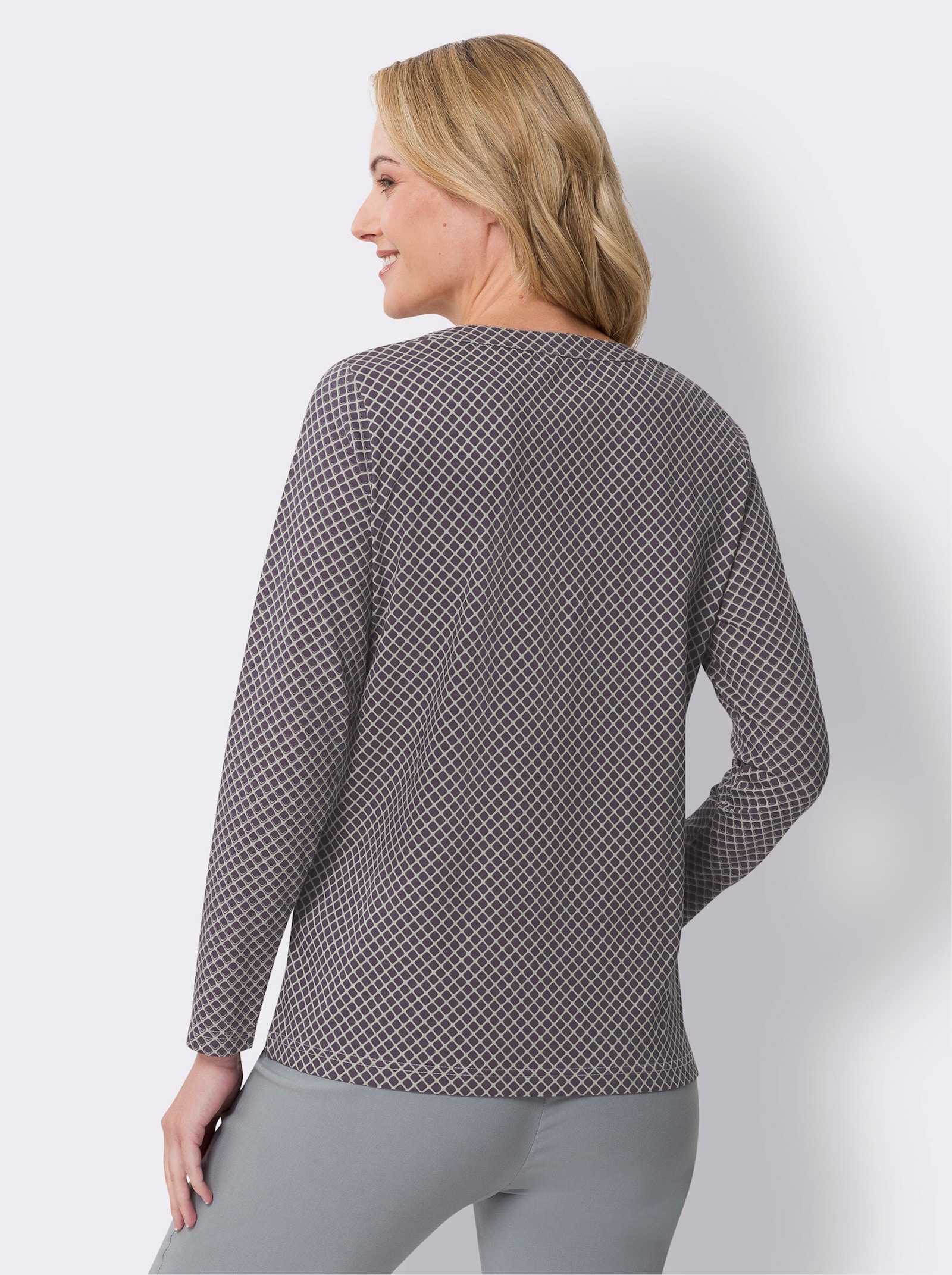 Shirt met lange mouwen en minimalistisch patroon - grijs/vijg bedrukt