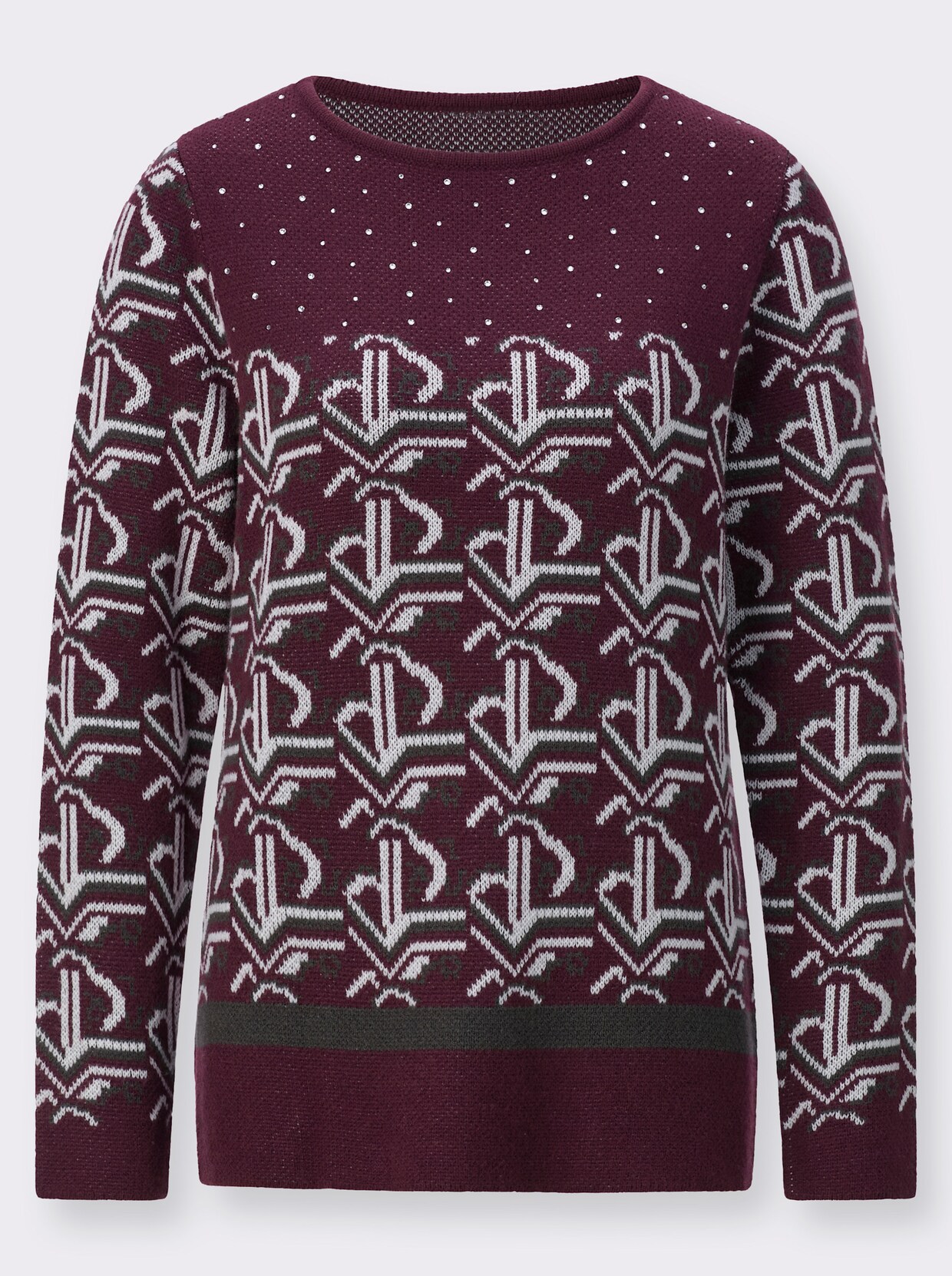 Pullover van jacquard - bordeaux/grafiet gedessineerd