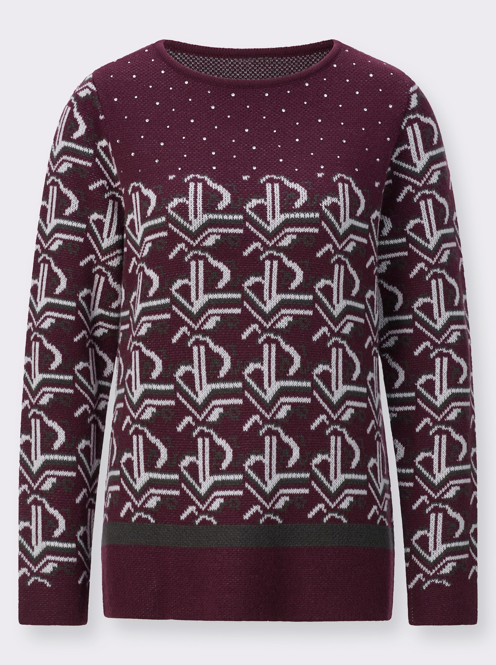 Pull jacquard en mélange de laine mérinos - bordeaux-graphite à motifs