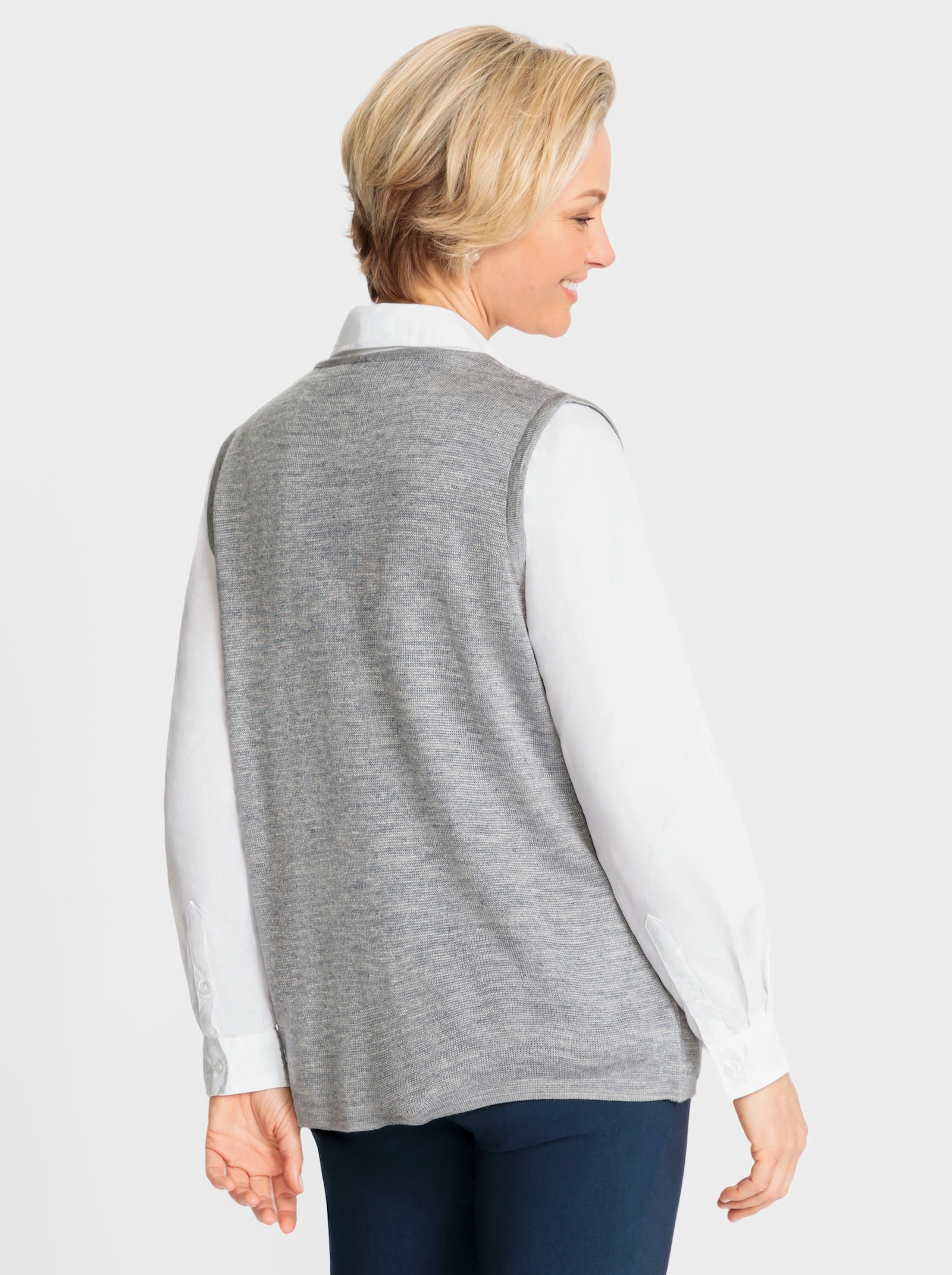 Strickweste mit Wabenmuster - steingrau-meliert