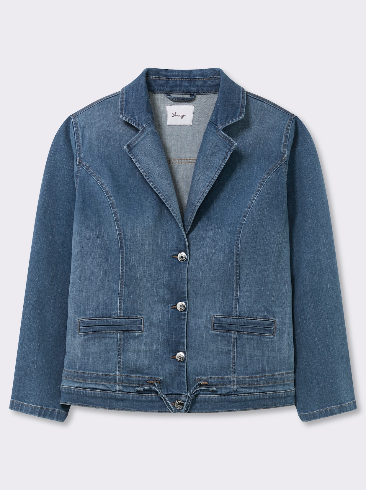 sheego Jeansblazer mit Kordelzug am Saum - blue-bleached