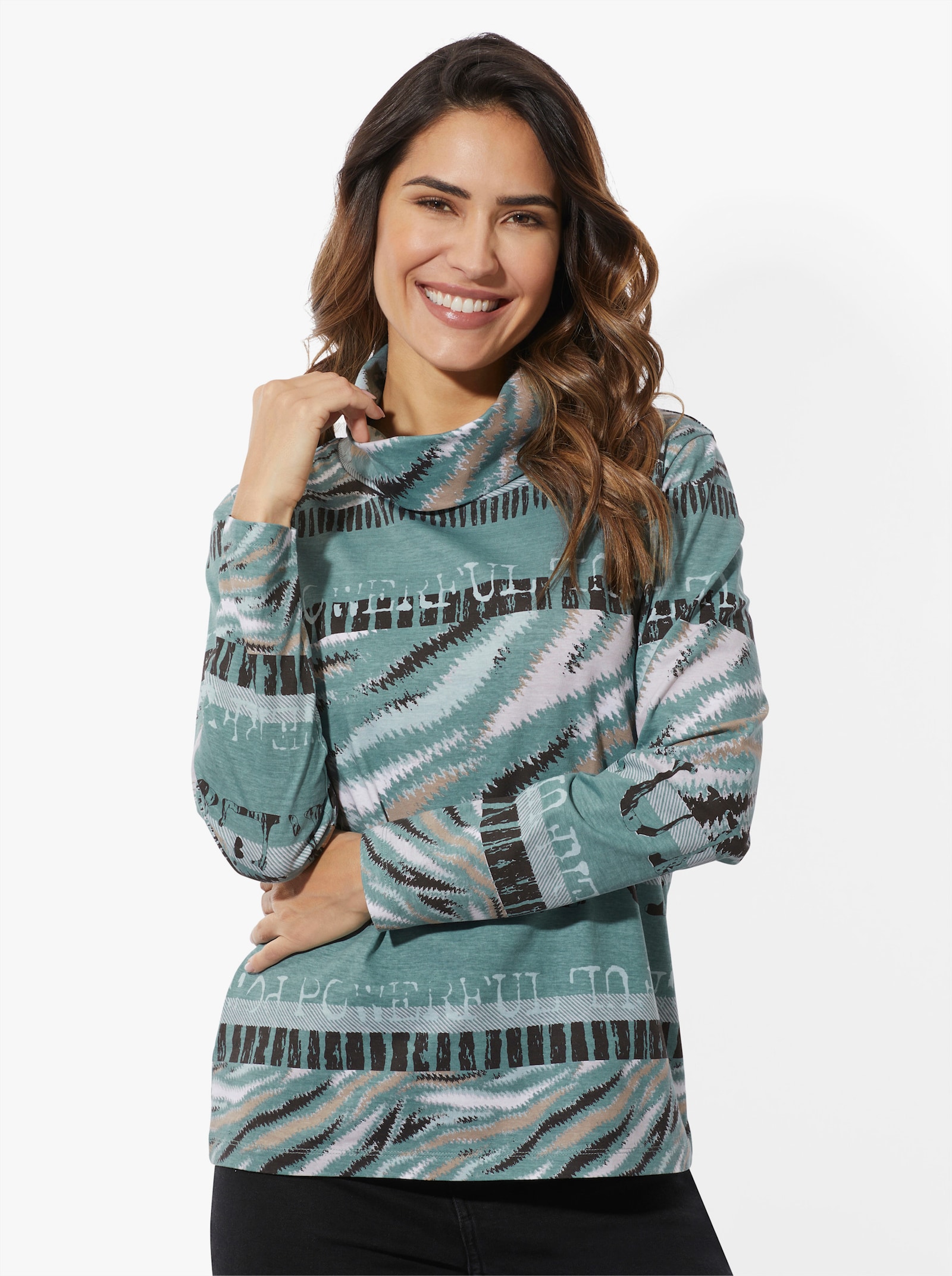 Shirt met rolkraag en dierenprint - jade/grafiet bedrukt