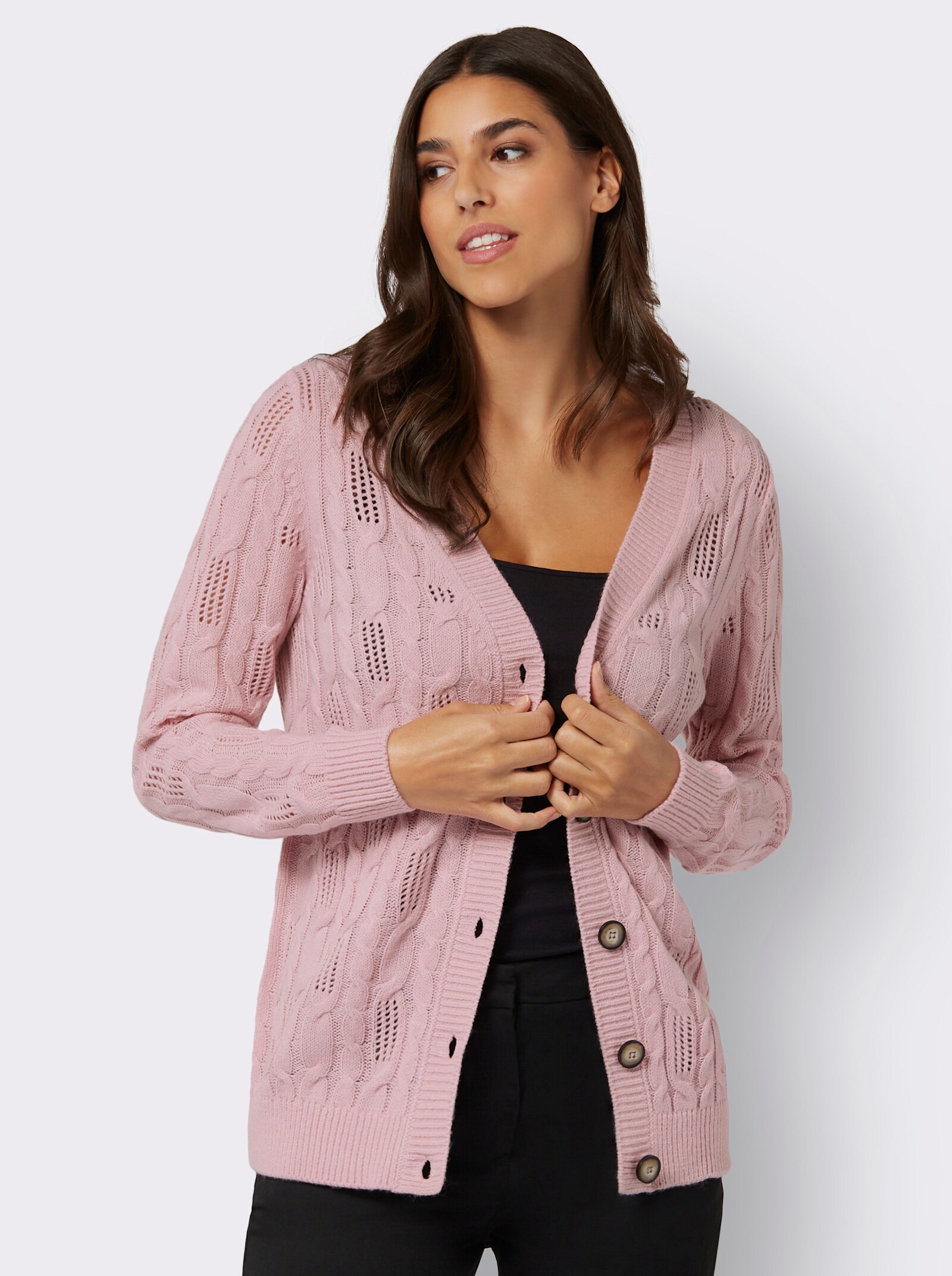 Kofta med hål- och flätmönster - ljusrosa