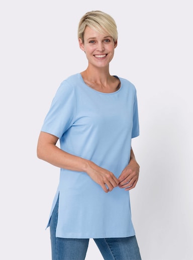 Longshirt mit hohen Seitenschlitzen - himmelblau