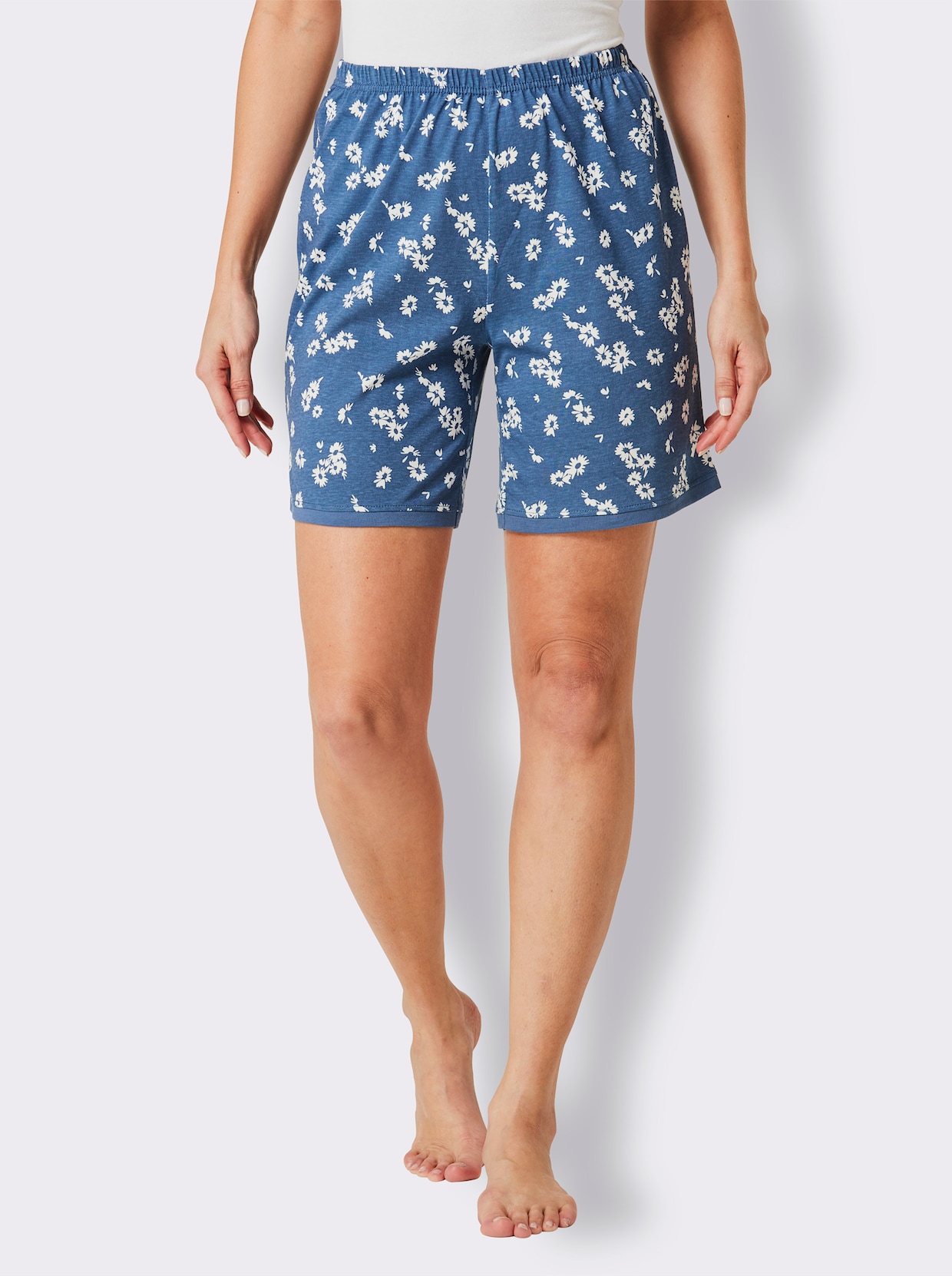 wäschepur Broek kort - jeansblauw/ecru bedrukt