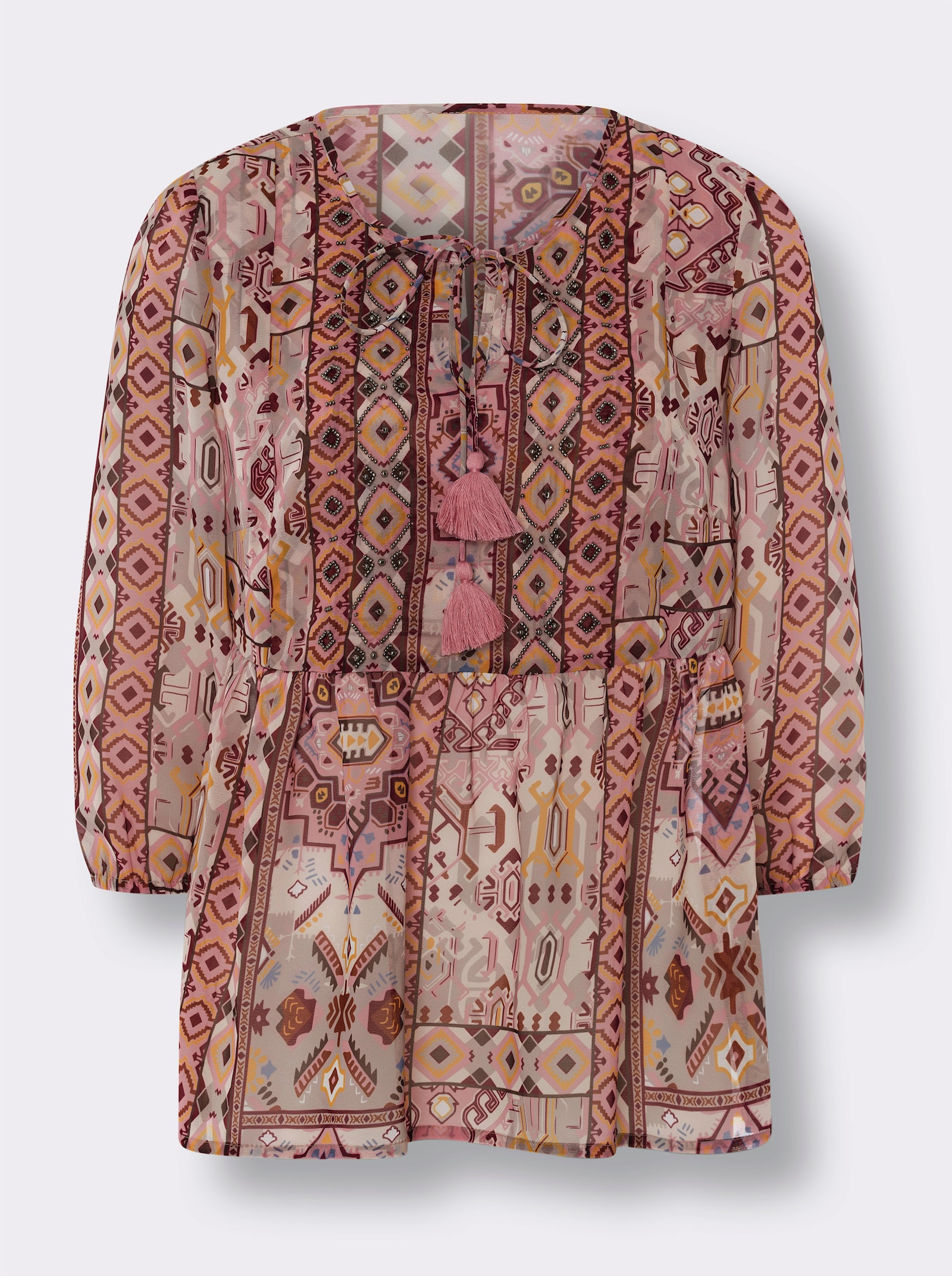 heine Druckbluse mit Zierperlen - rosenquarz-ocker-bedruckt