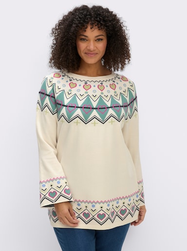 sheego Norwegerpullover mit Trompetenärmeln - champagner-salbei-gemustert