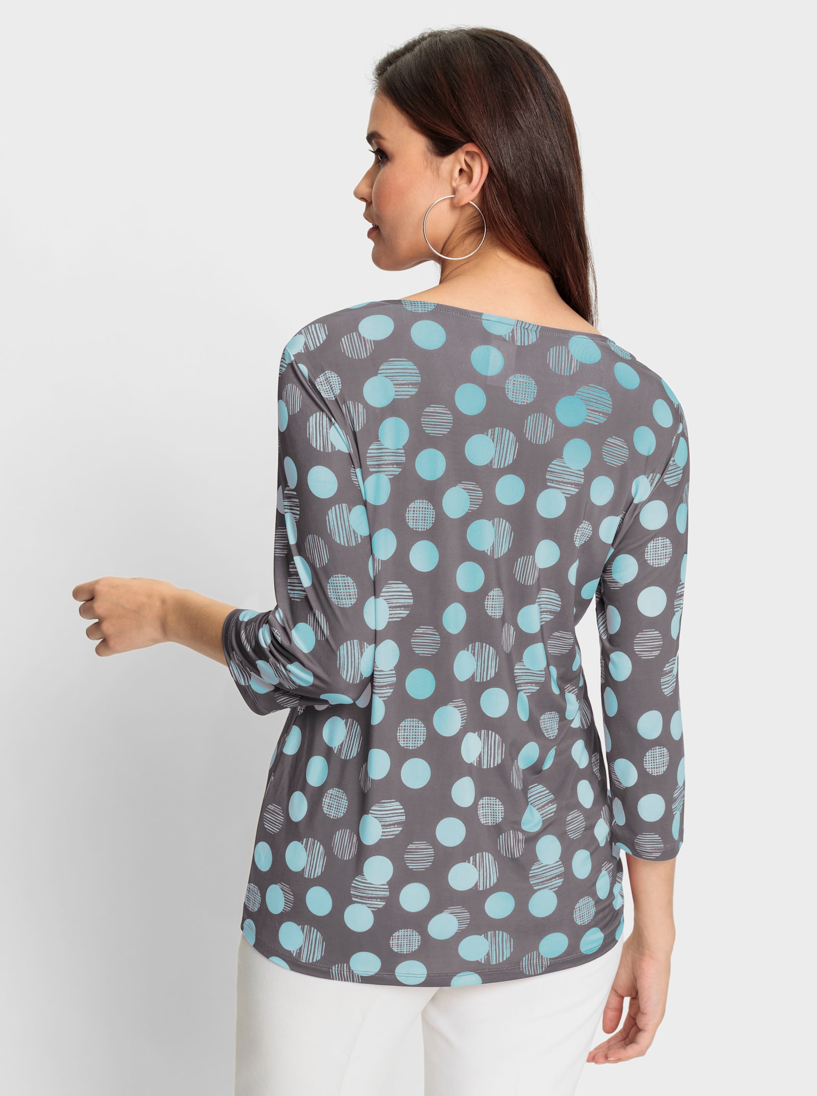 Rundhalsshirt im Punkte-Dessin - anthrazit-aquamarin-bedruckt
