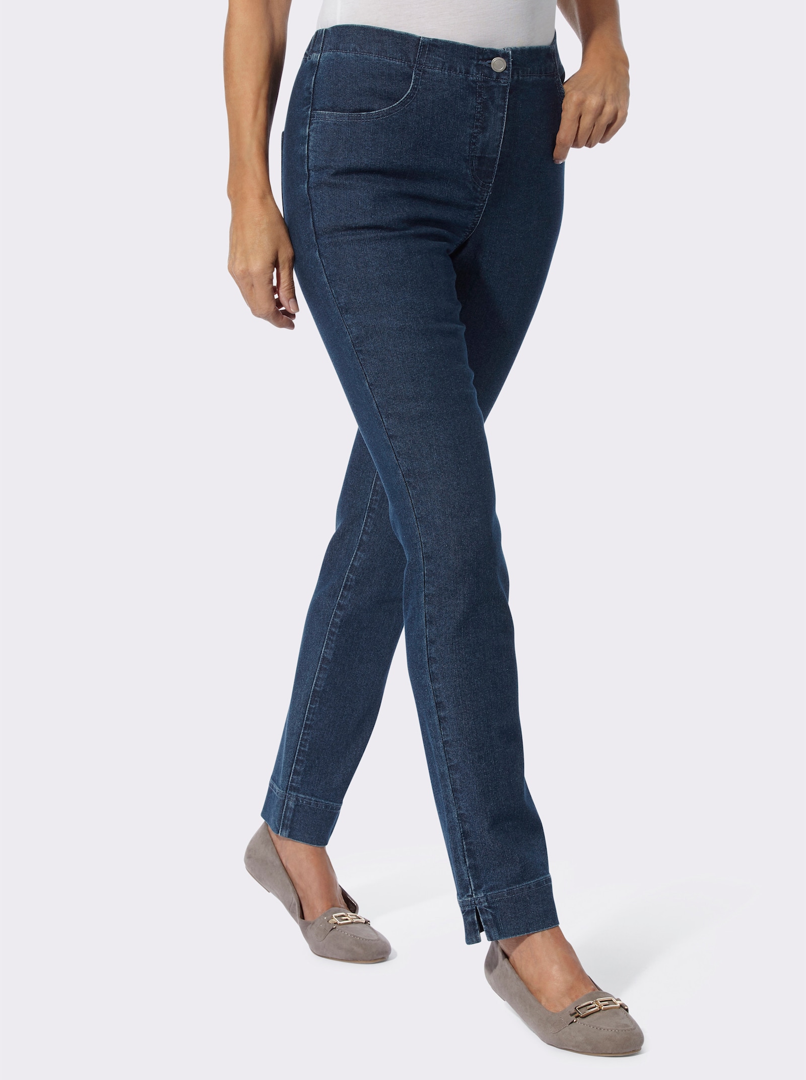 Jeans mit Fussschlitzen - blue-stone-washed