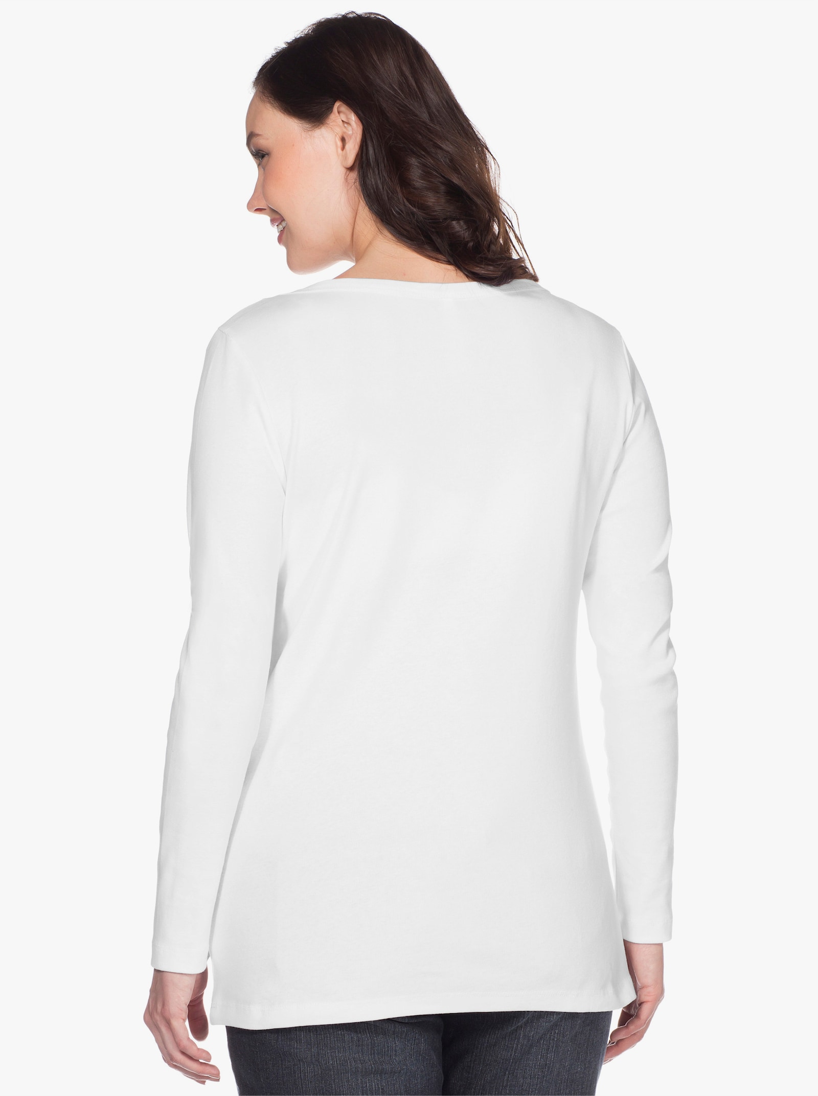 sheego Langarmshirt mit Rundhalsausschnitt, Rippqualität - weiß