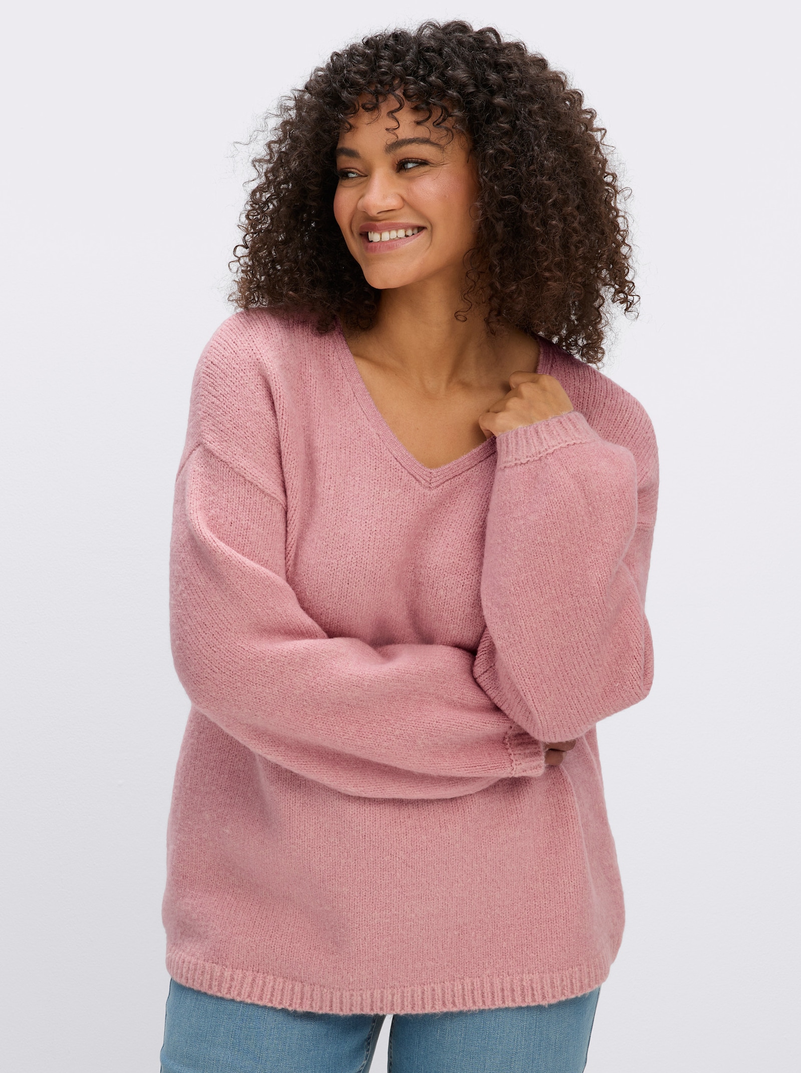 sheego V-Ausschnitt-Pullover mit Ballonärmeln - hortensie-meliert