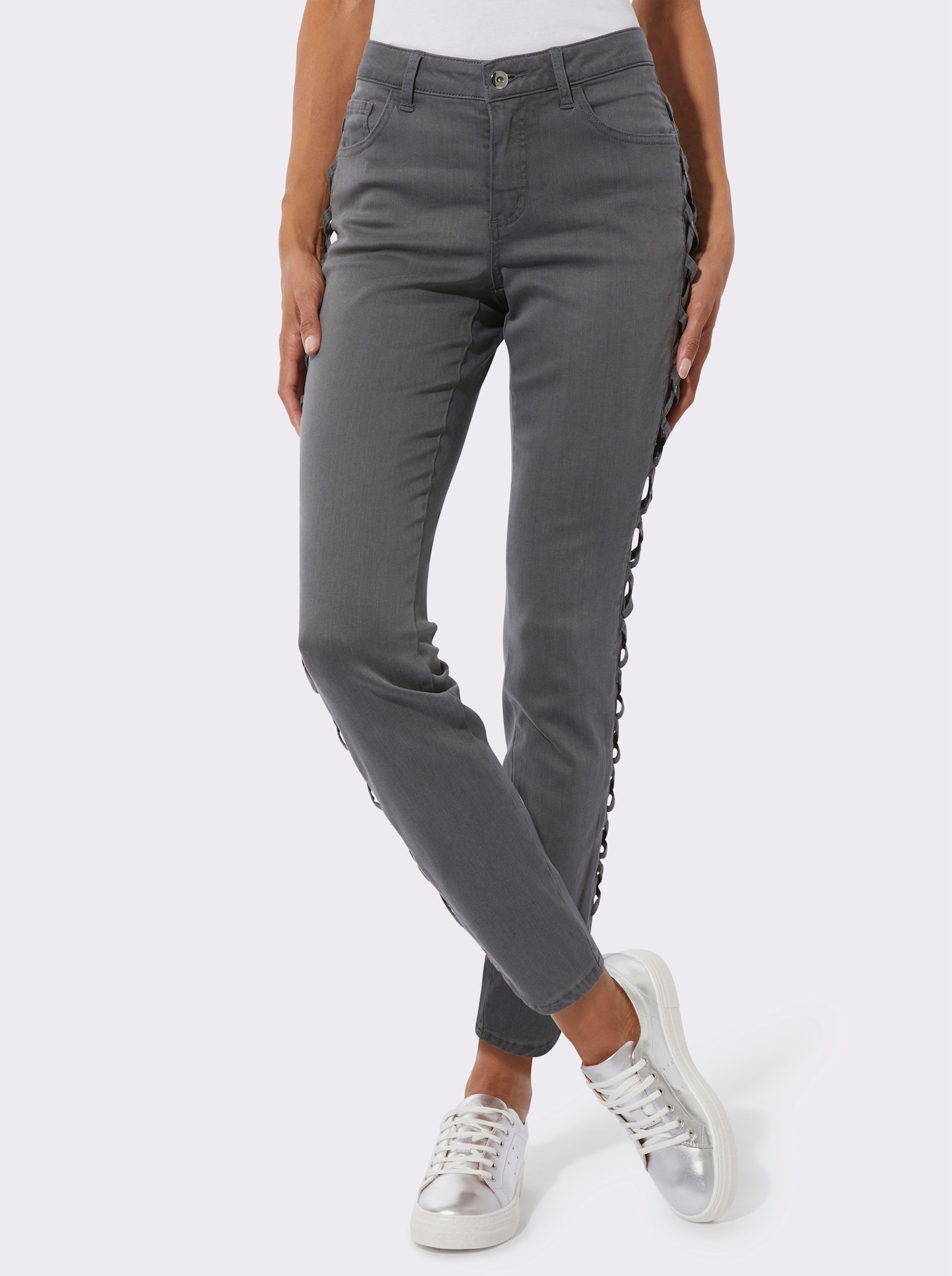5-pocketjeans met sierbandjes opzij - grey-denim