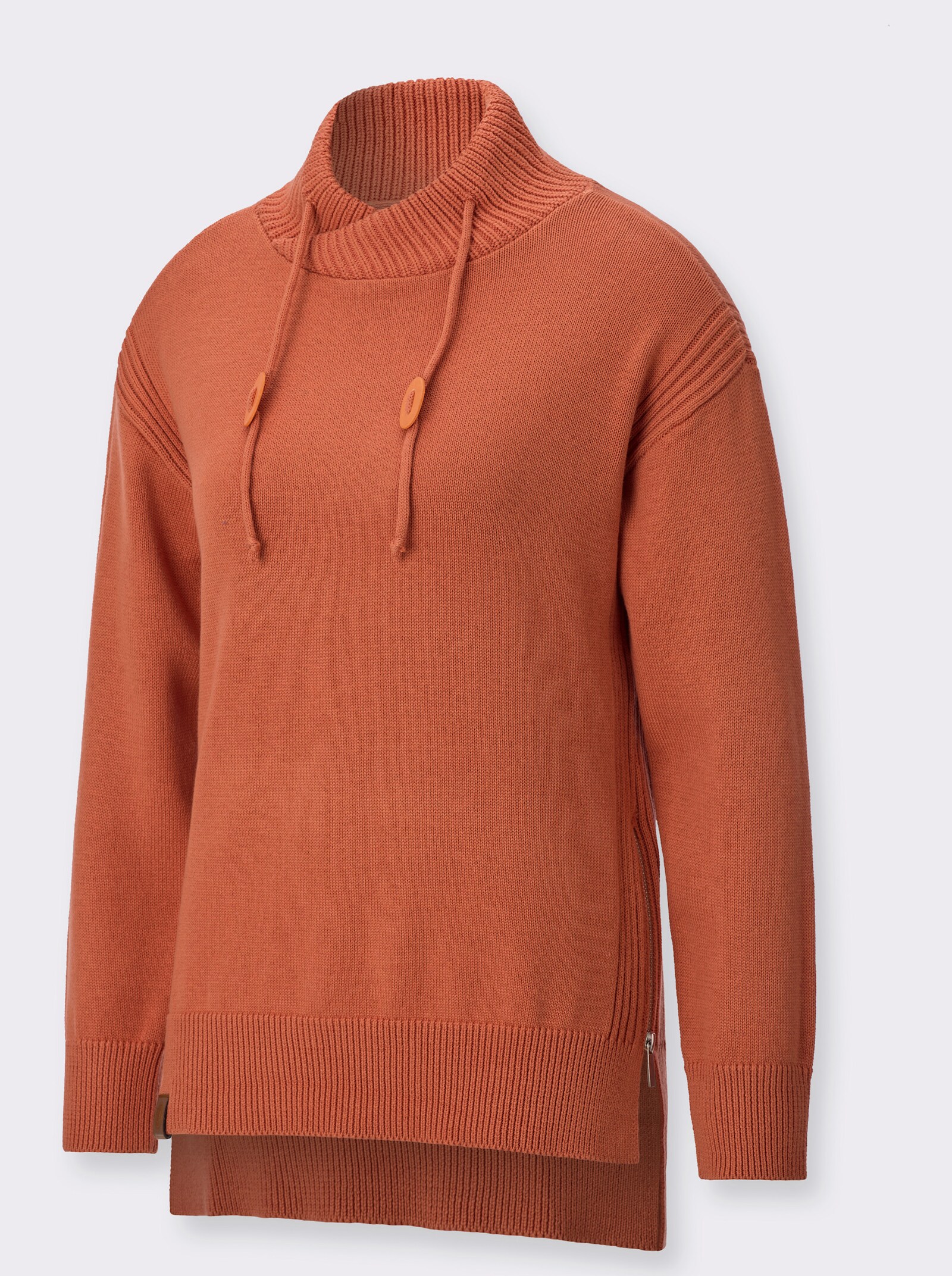 Langarm-Pullover mit Tunnelzug am Kragen - papaya