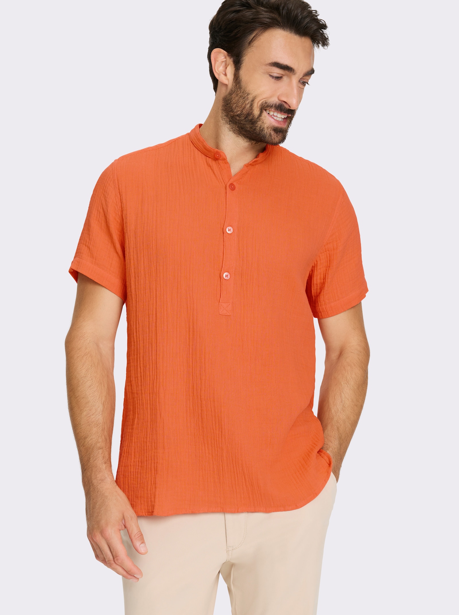 Catamaran Kurzarmhemd in Musselin-Qualität - papaya