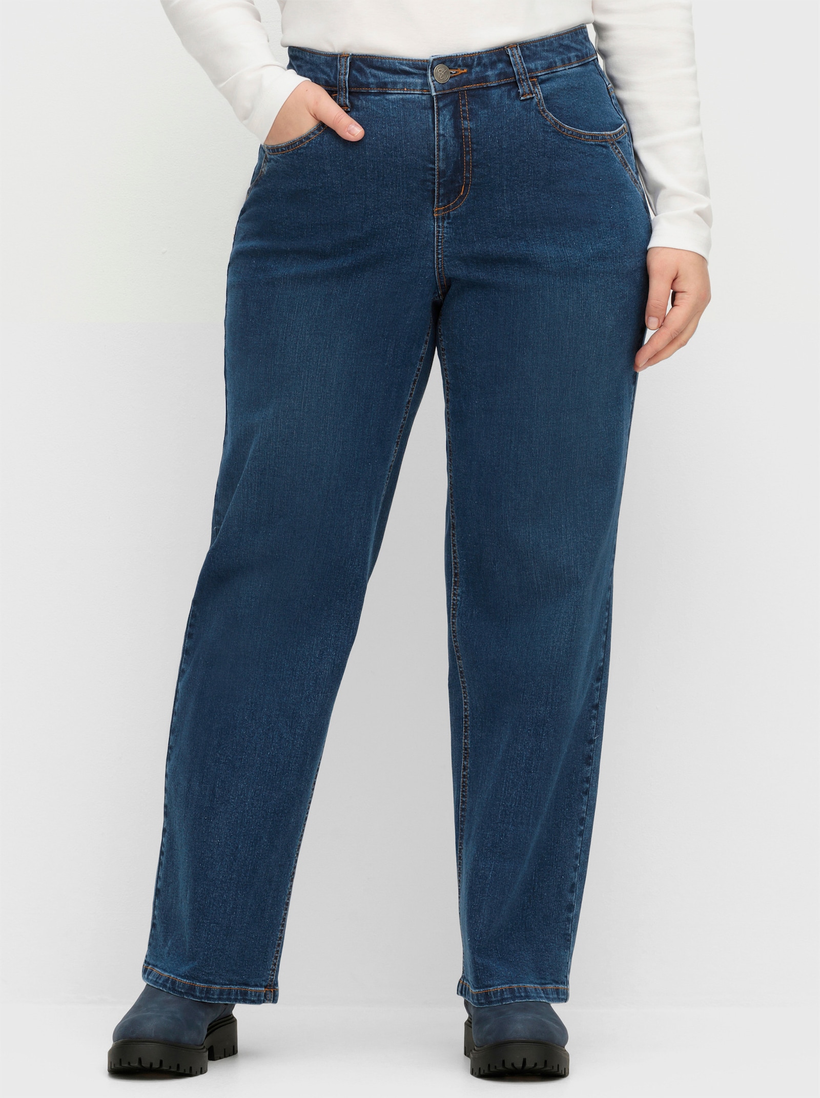 sheego Jeans met doorlopende wijde pijpen - dark blue denim