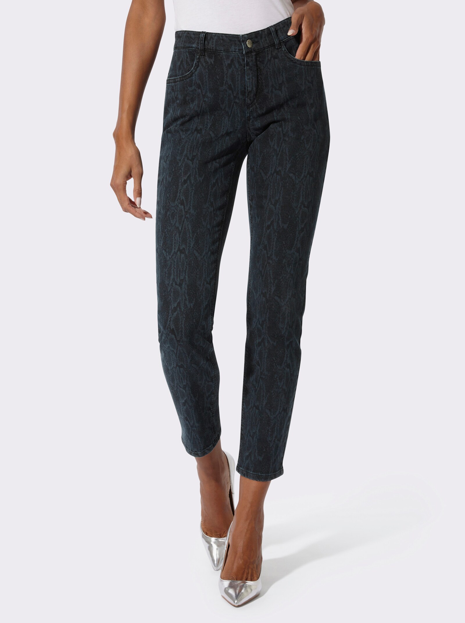 Jeans in Schlangen-Optik - dark blue-bedruckt