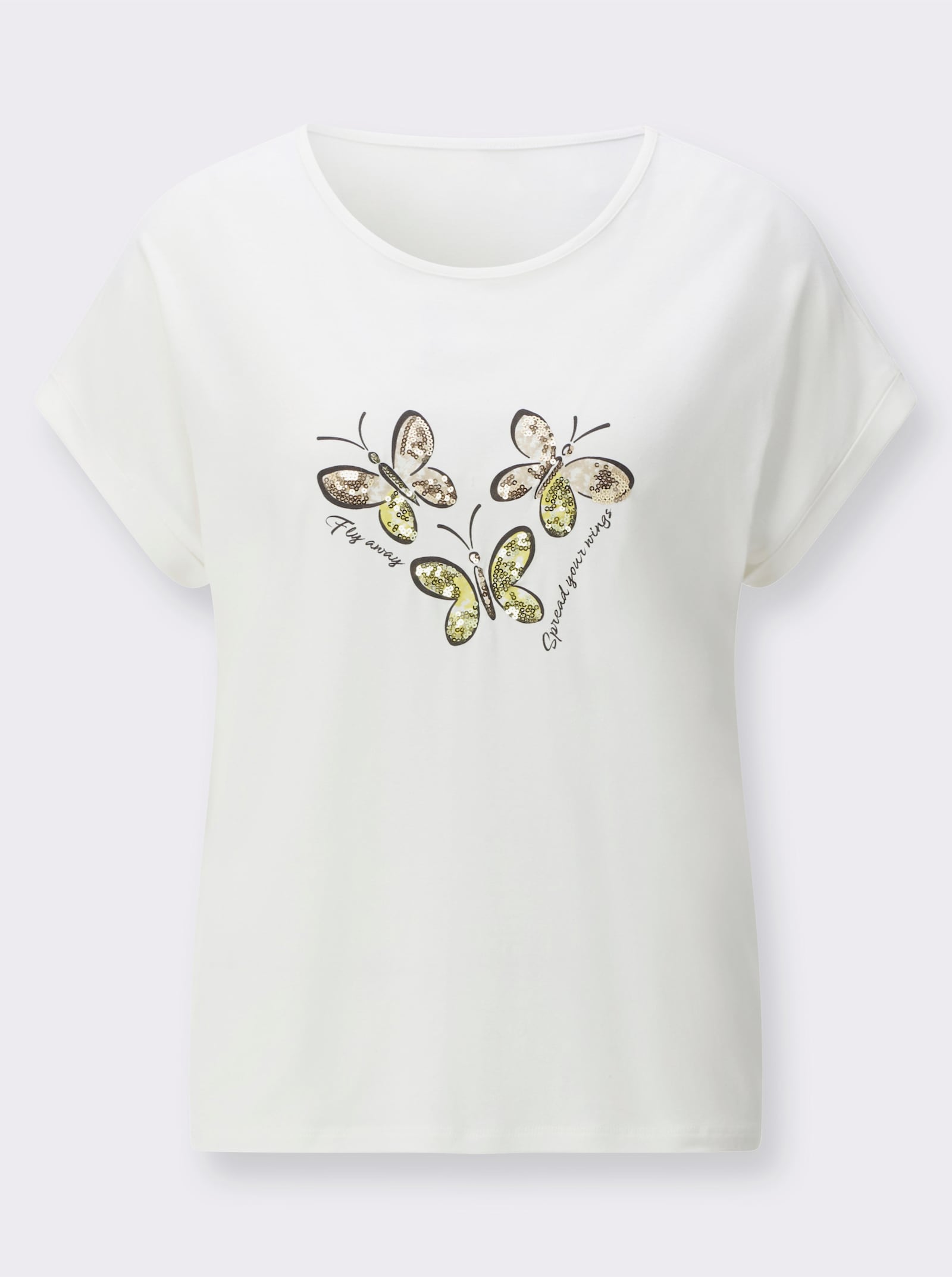 Rundhalsshirt mit Pailletten-Verzierung - ecru