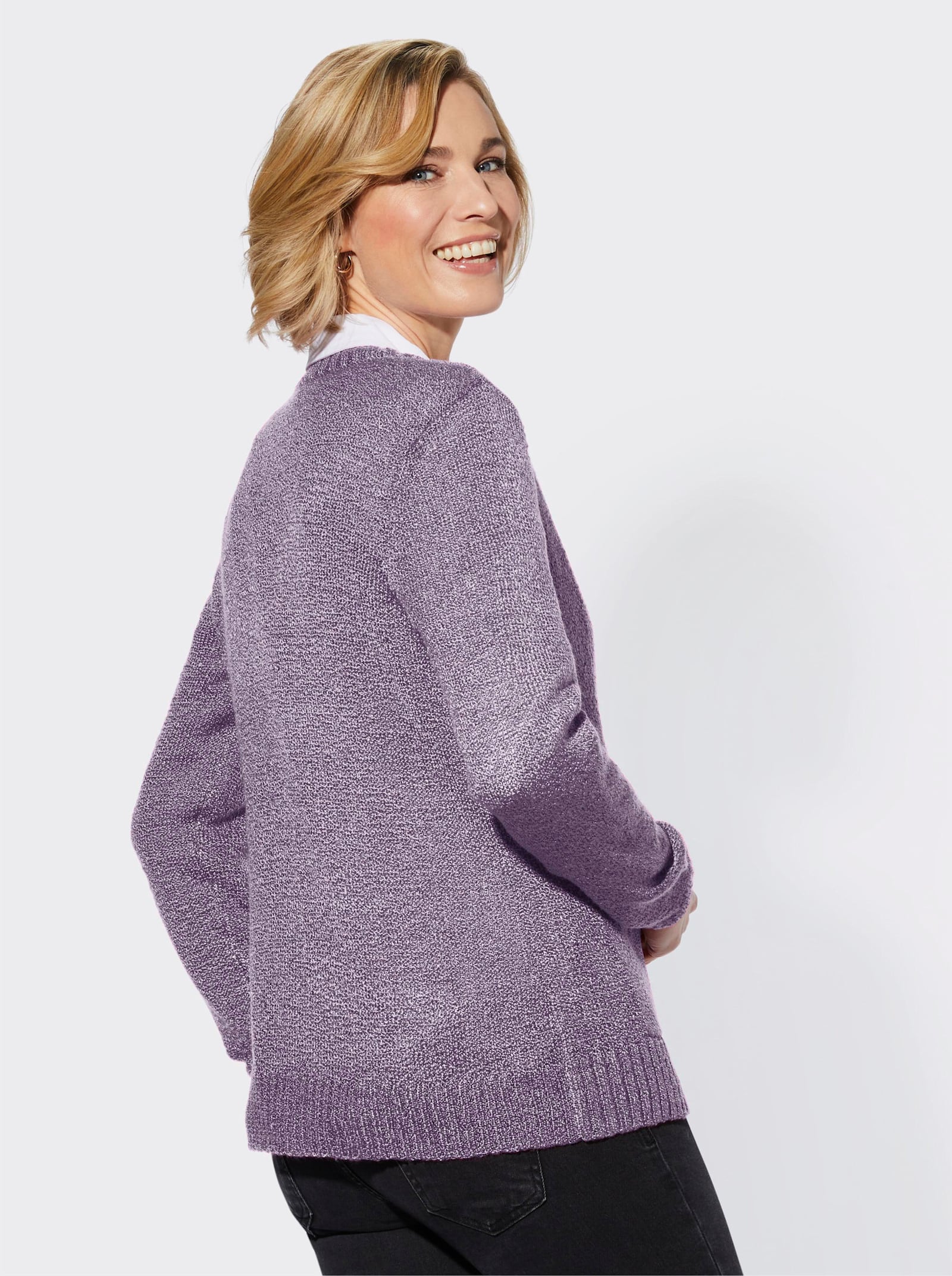 Strickjacke in Bouclé-Qualität - flieder-meliert