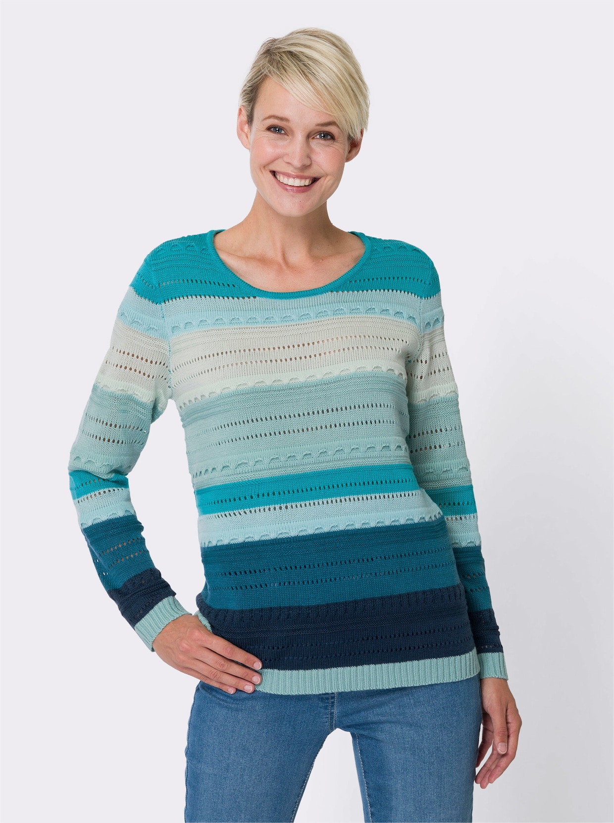 Ajourpullover - mint/turquoise gedessineerd