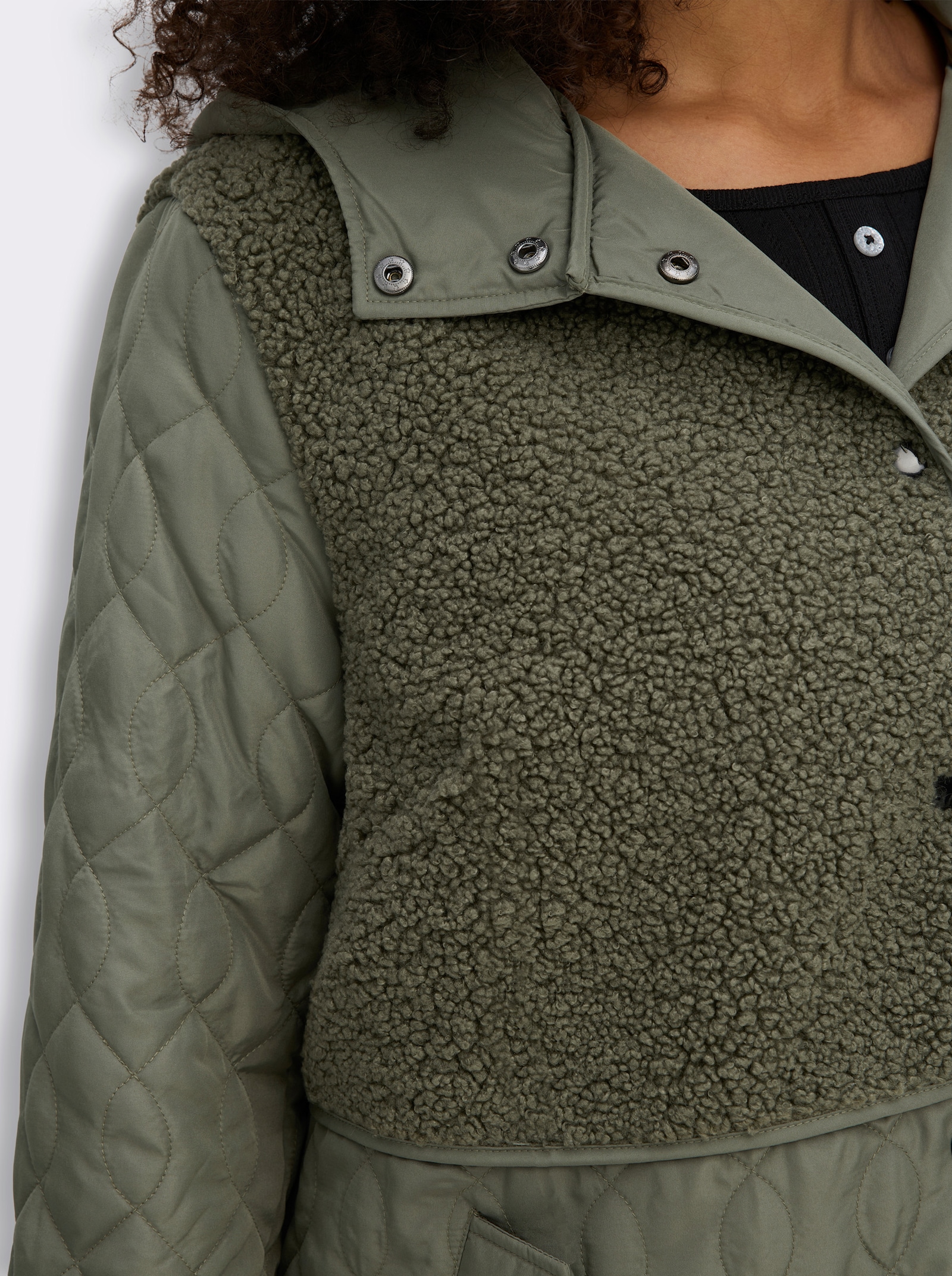 Steppjacke mit Teddy-Fleece - khaki